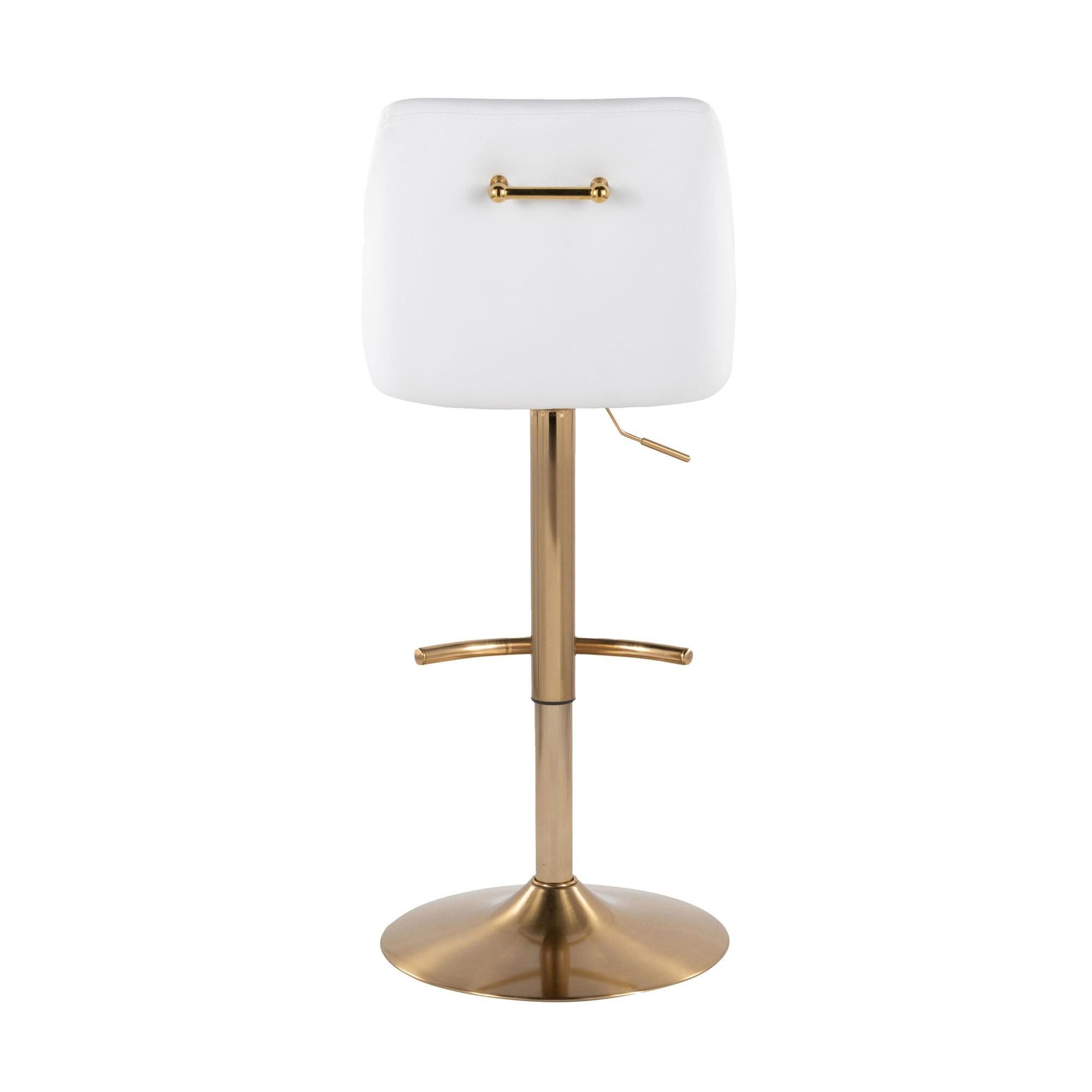 LumiSource Hannah Solid Adjustable Height Barstool (Set of 2), Gold/White, large