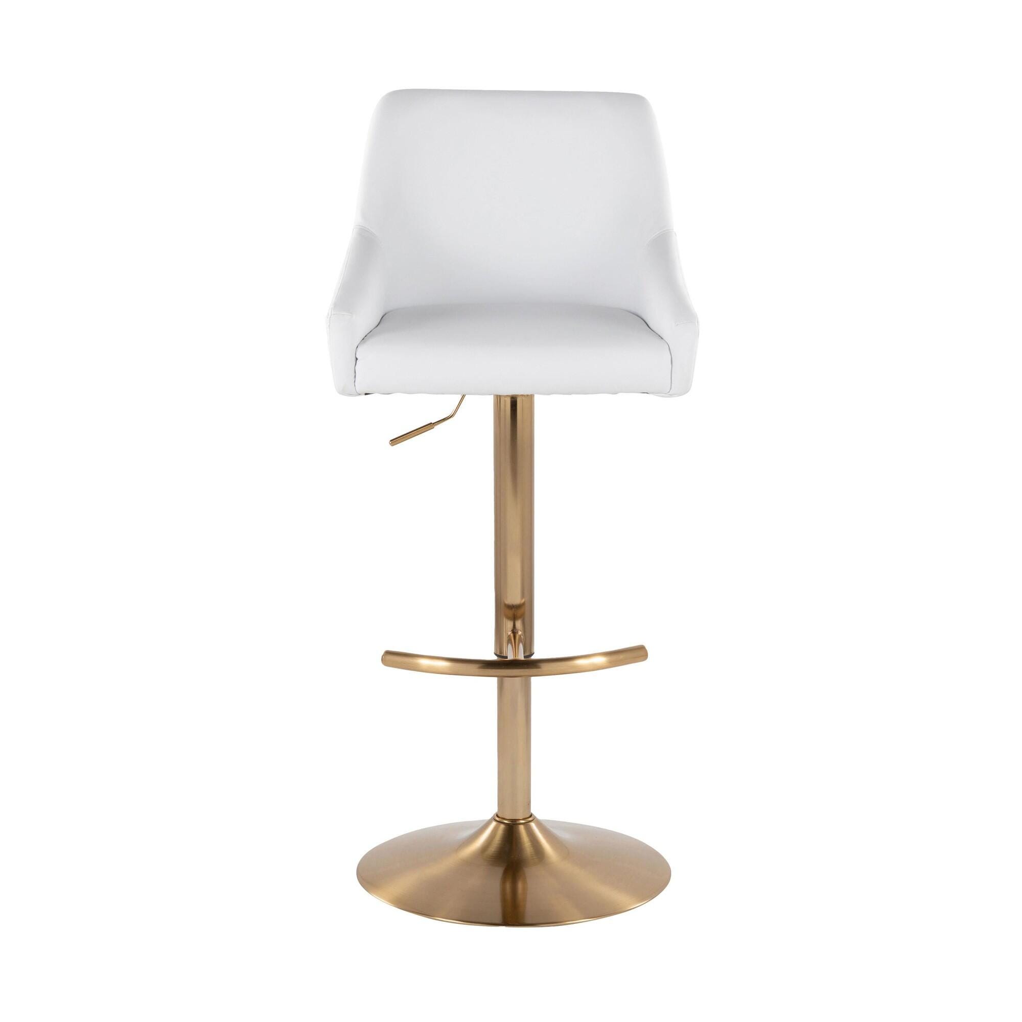 LumiSource Hannah Solid Adjustable Height Barstool (Set of 2), Gold/White, large