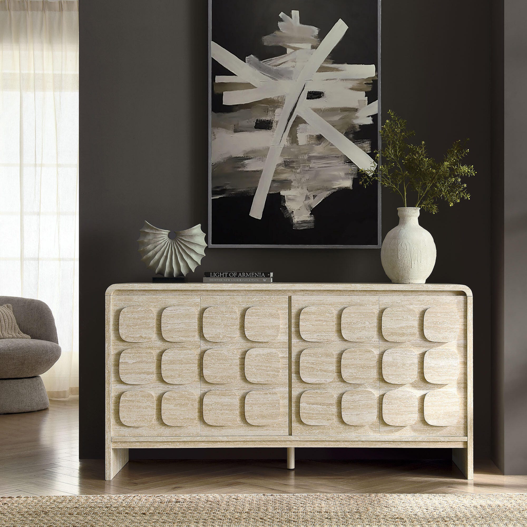 Modway Toscana Solid Sideboard, Travertine, large