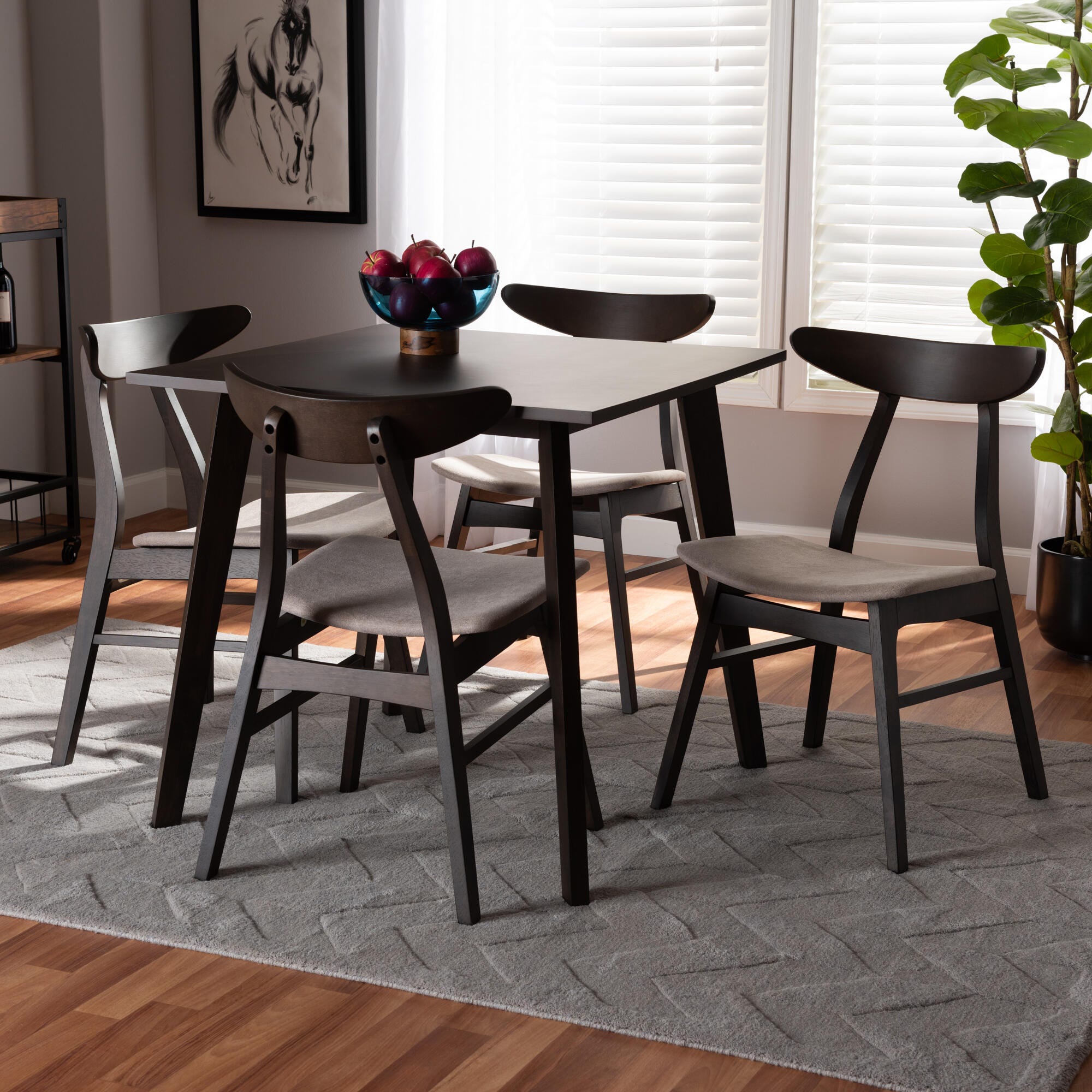 Britte Beige Fabric Upholstered Dark Oak Brown Finished 5-Piece Wood Dining Set, Beige, rollover