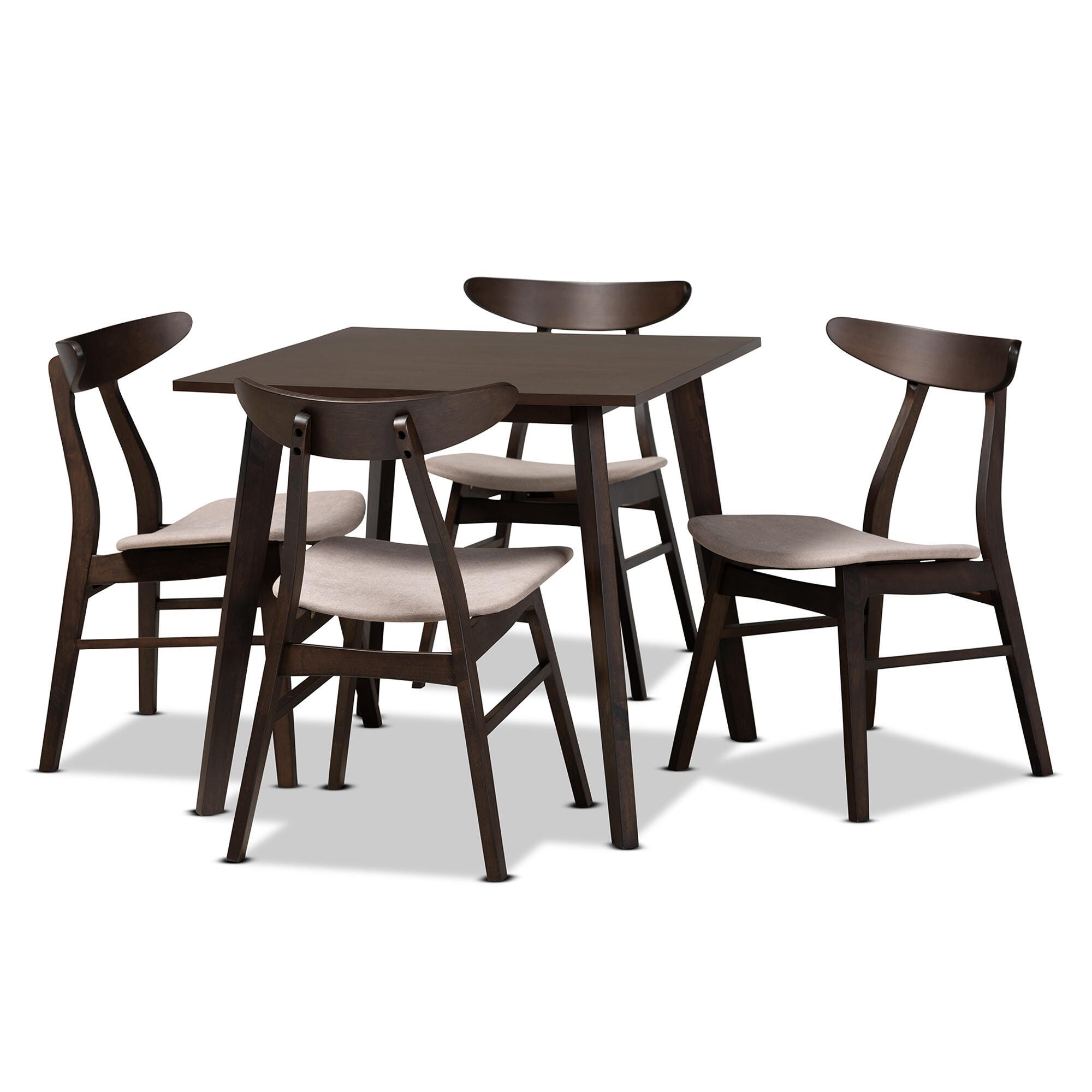Britte Beige Fabric Upholstered Dark Oak Brown Finished 5-Piece Wood Dining Set, Beige, large