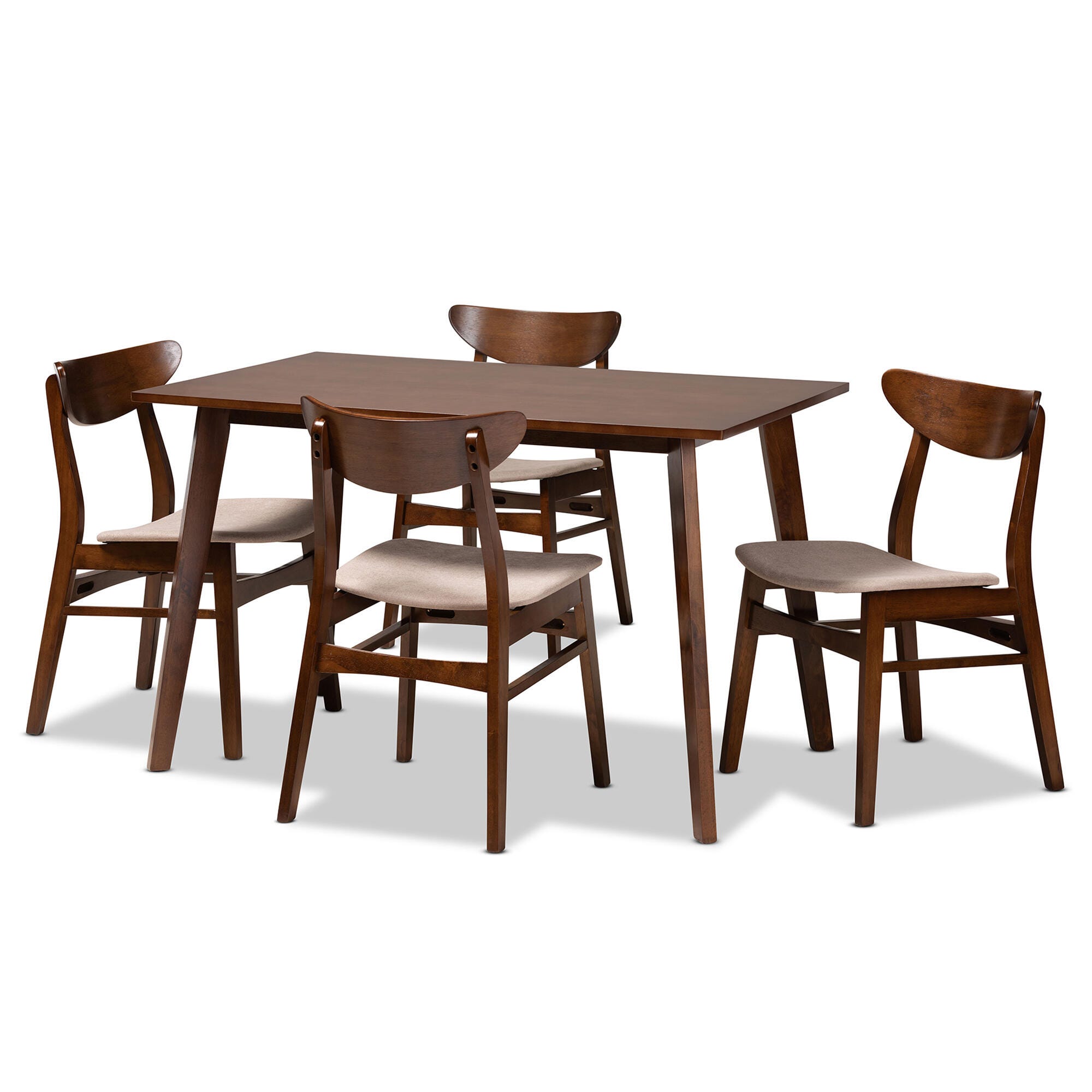 Orion Transitional Light Beige Fabric Upholstered and Walnut Brown Finished Wood 5-Piece Dining Set, Beige, large