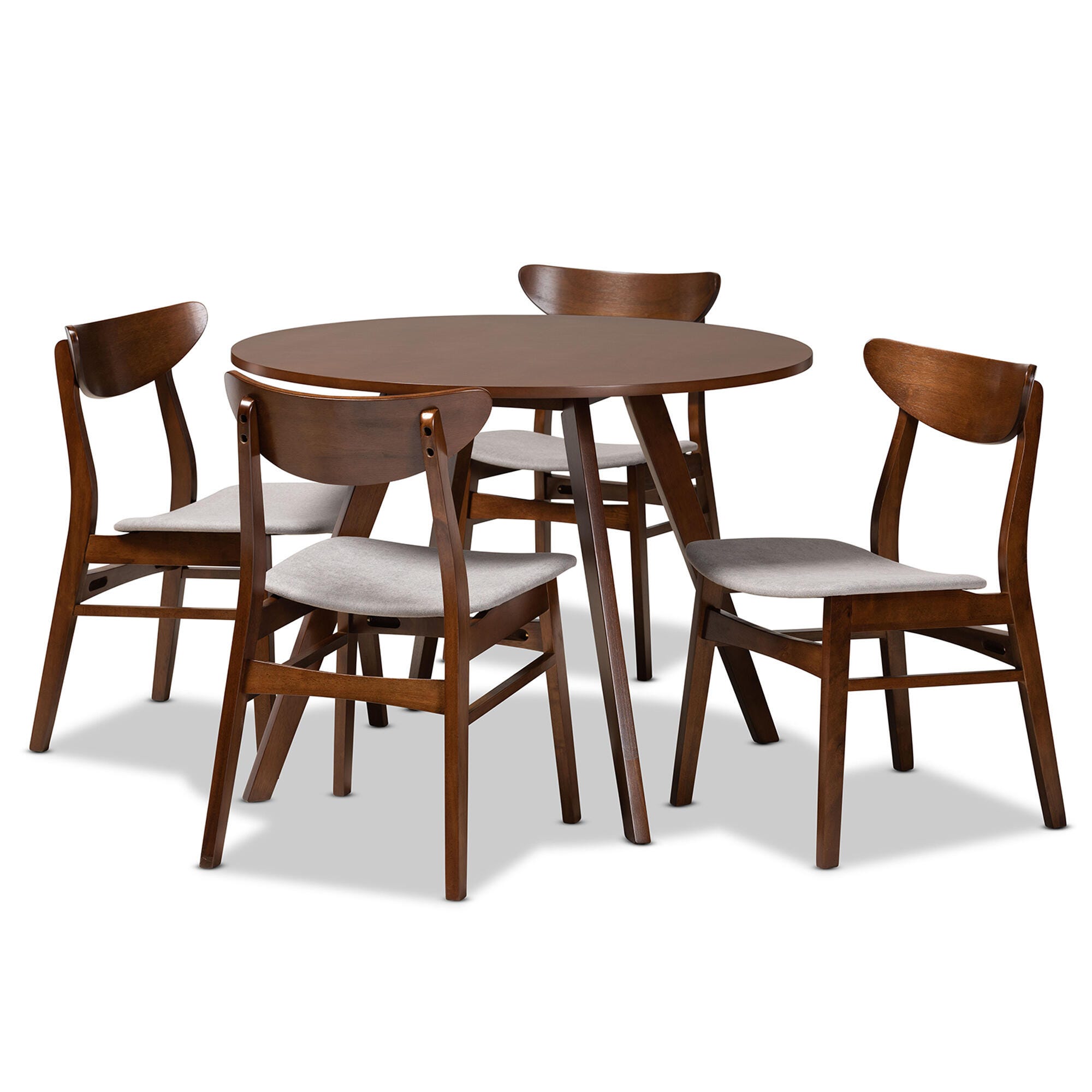 Philip Transitional Light Gray Fabric Upholstered and Walnut Brown Finished Wood 5-Piece Dining Set, Gray, large