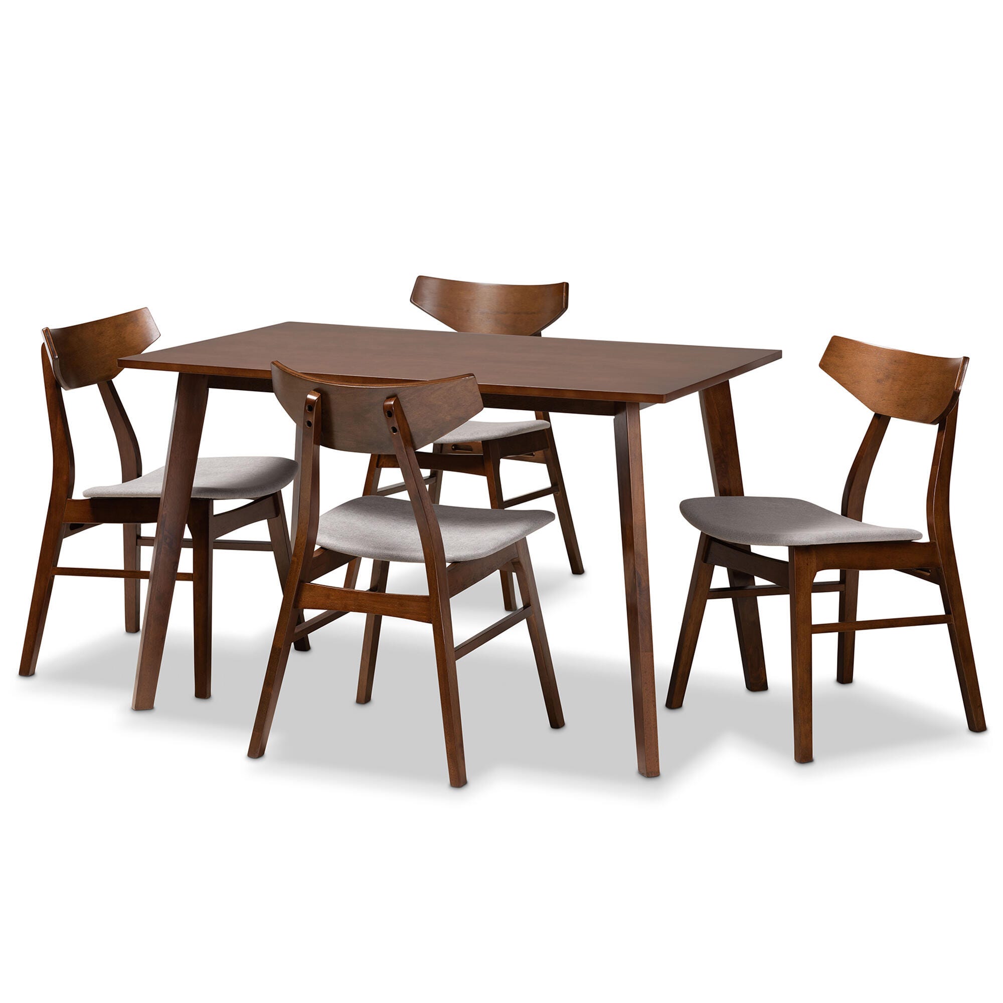 Lois Transitional Light Gray Fabric Upholstered and Walnut Brown Finished Wood 5-Piece Dining Set, Gray, large