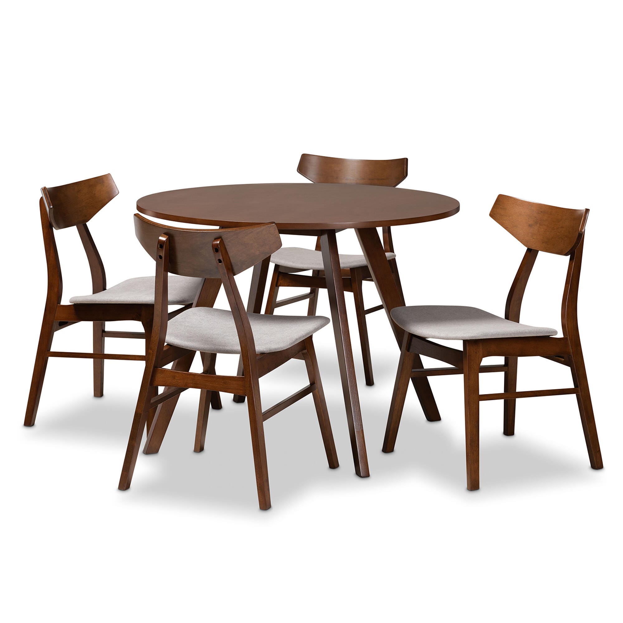 Timothy Transitional Light Gray Fabric Upholstered and Walnut Brown Finished Wood 5-Piece Dining Set, Gray, large