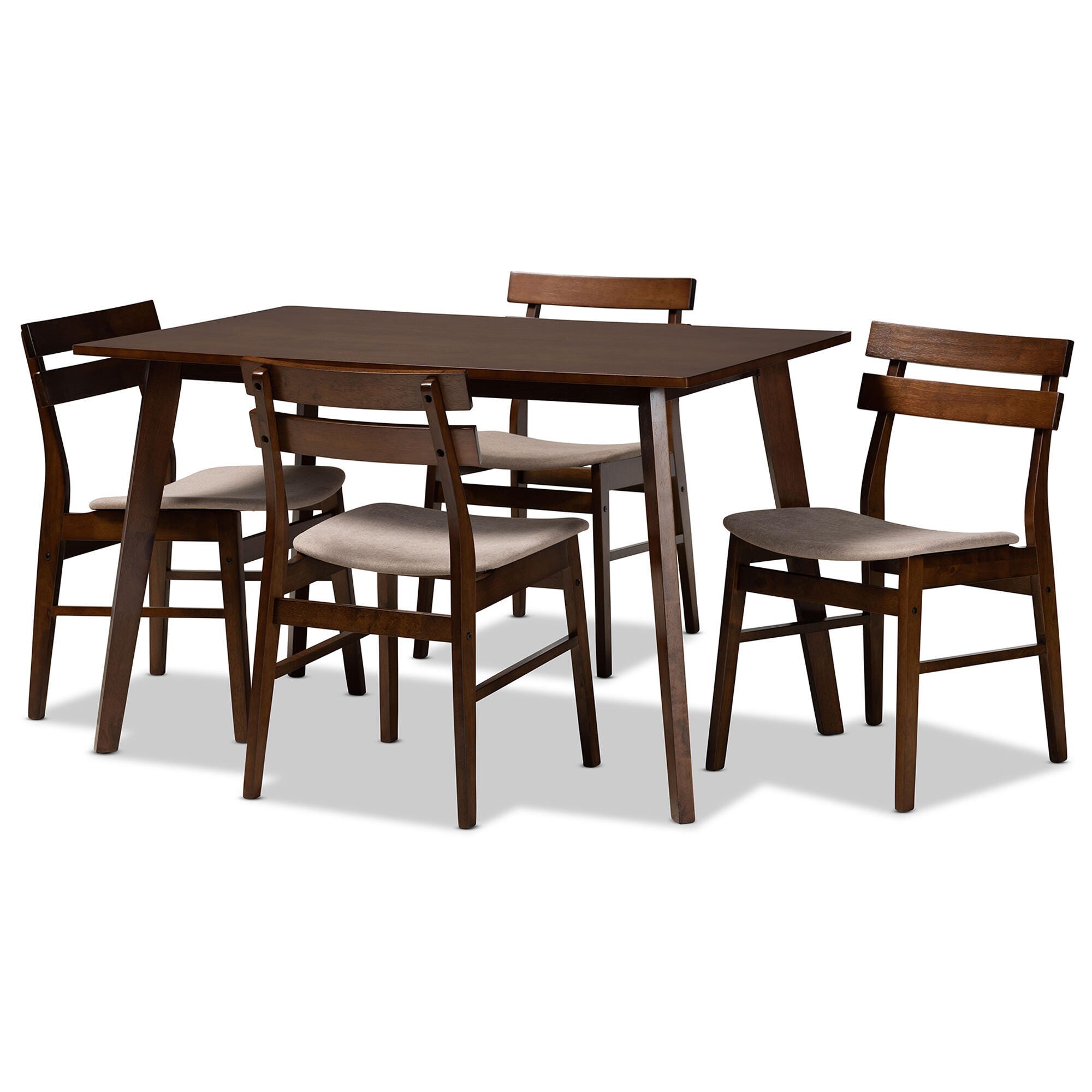 Eleri Transitional Light Beige Fabric Upholstered and Walnut Brown Finished Wood 5-Piece Dining Set, Beige, large