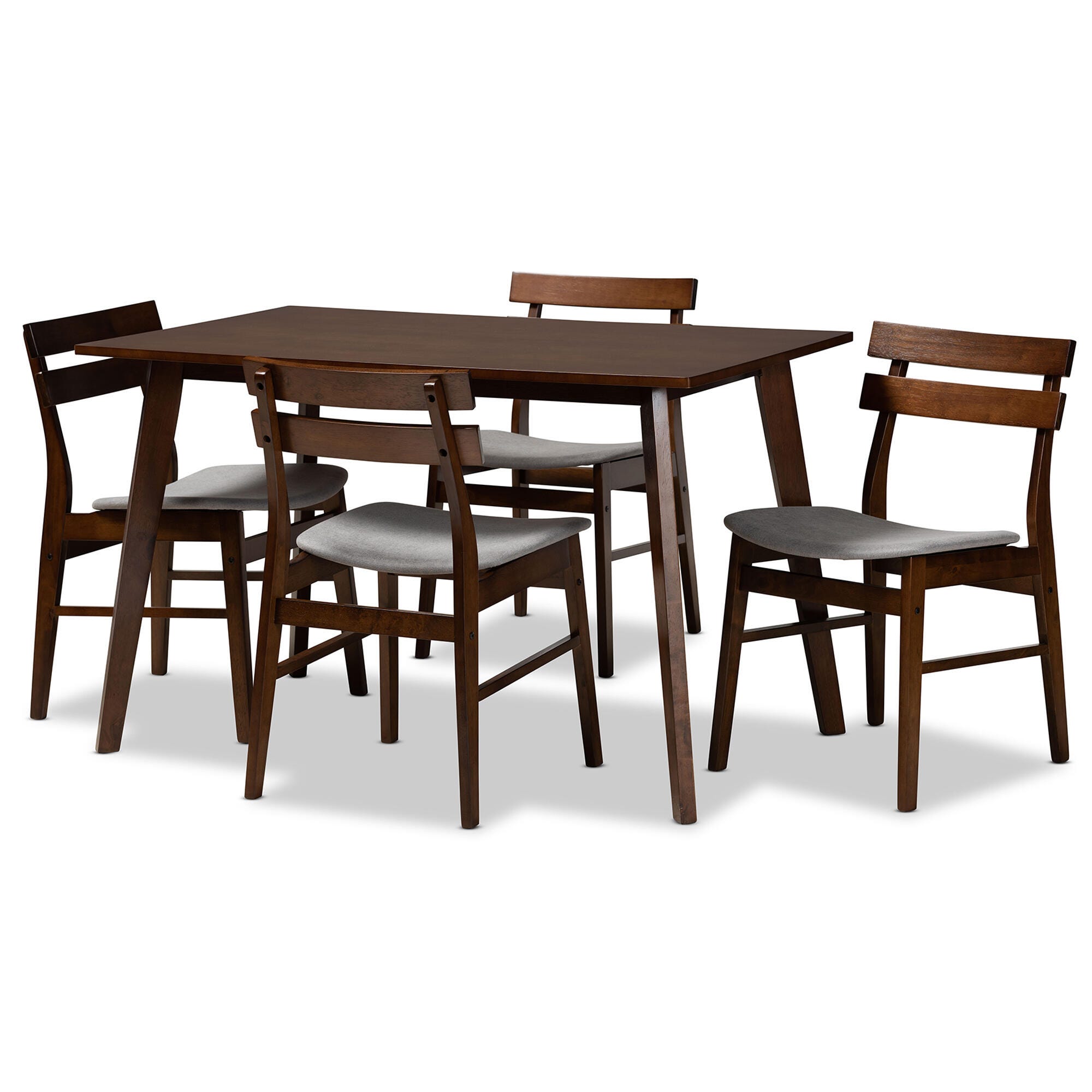 Eleri Transitional Light Gray Fabric Upholstered and Walnut Brown Finished Wood 5-Piece Dining Set, Gray, large