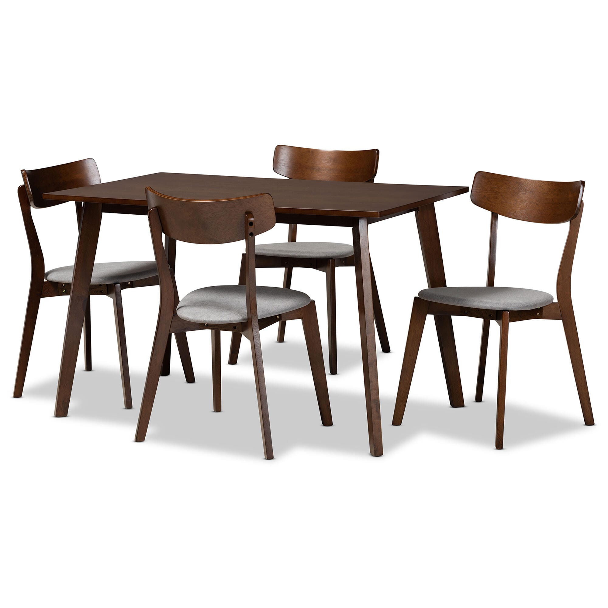 Nori Transitional Light Gray Fabric Upholstered and Walnut Brown Finished Wood 5-Piece Dining Set, Gray, large