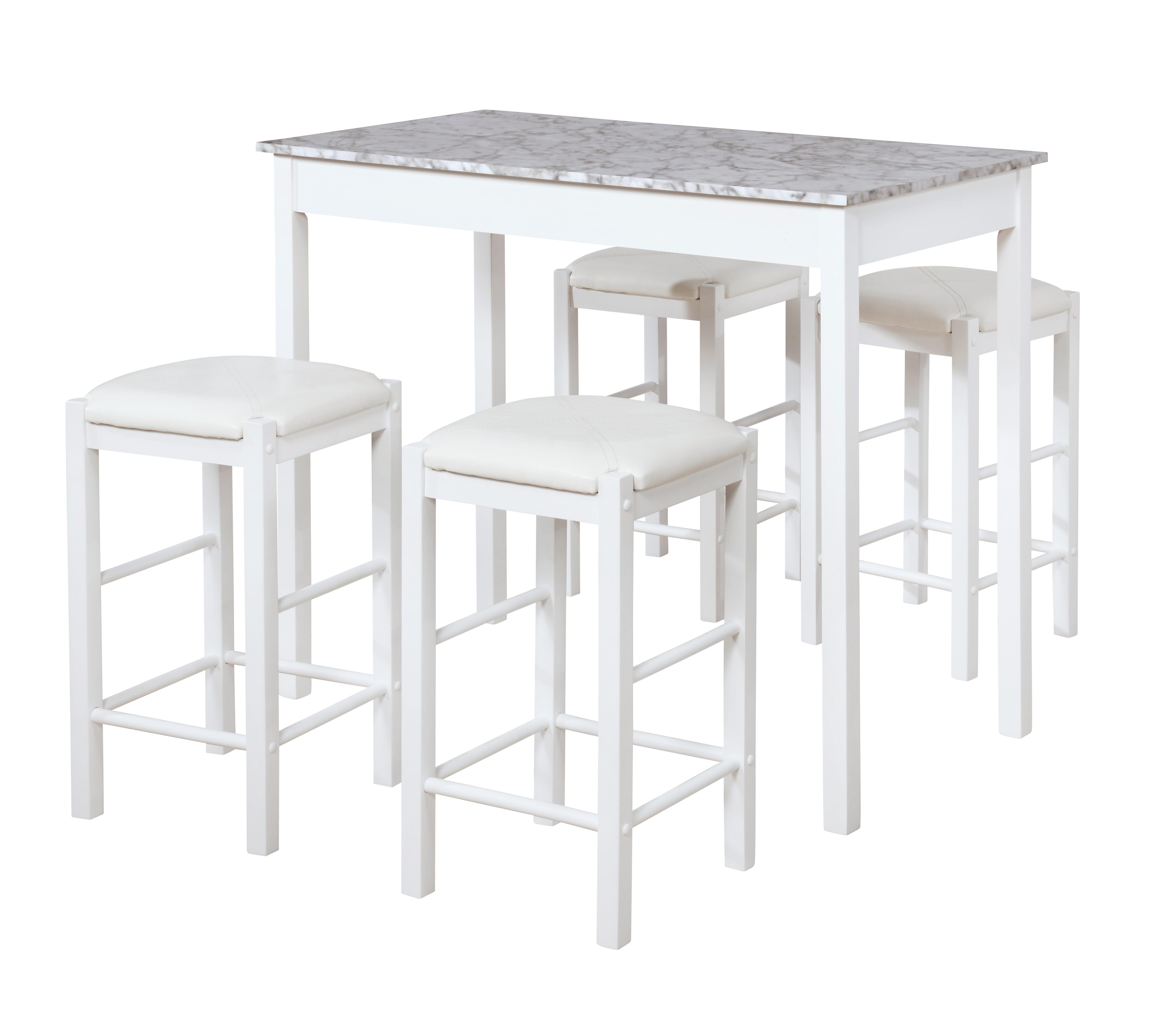 Iris 5PC Tavern Set White Faux Marble, White, large
