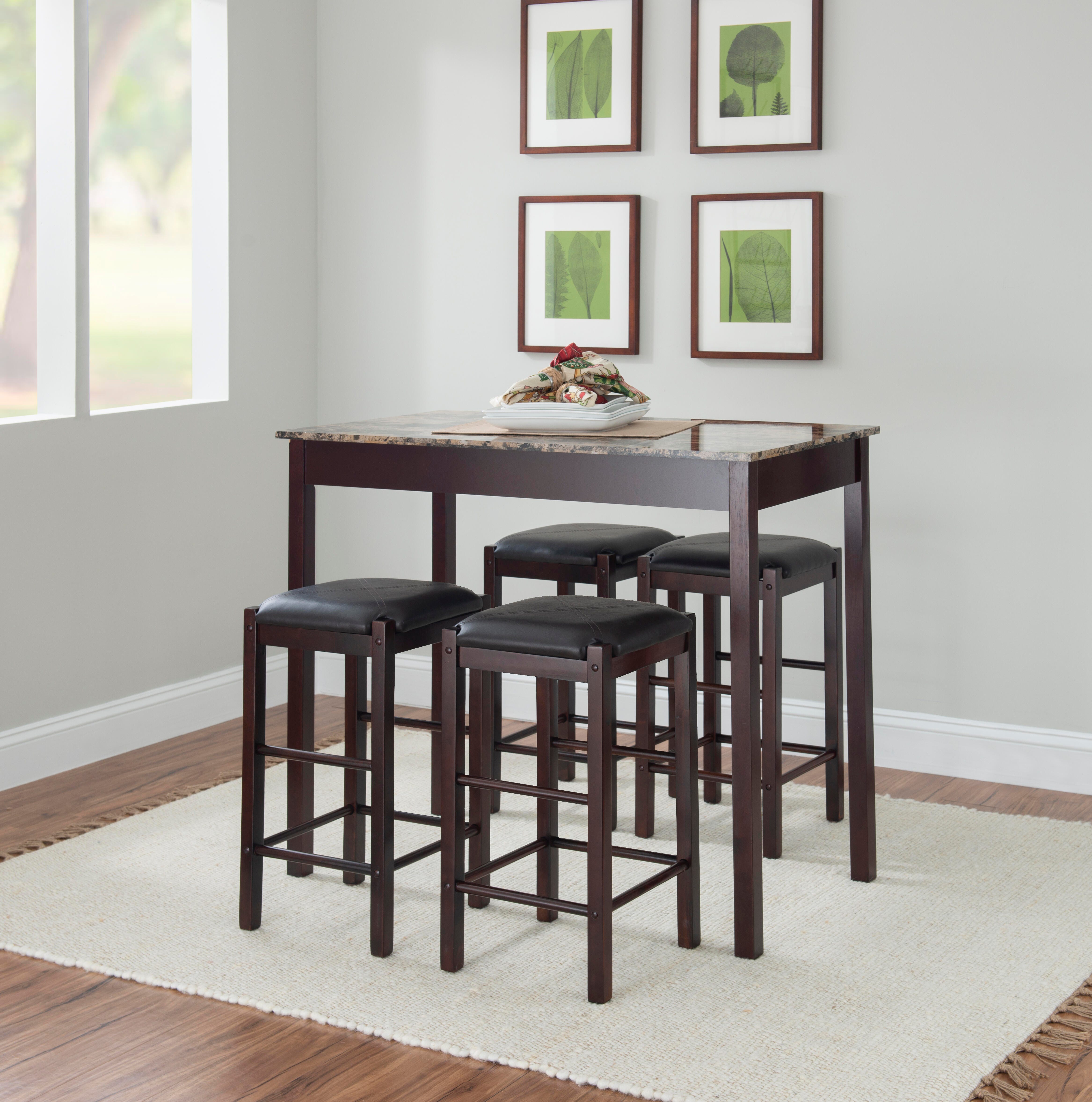 Iris 5PC Tavern Set Espresso Faux Marble, Espresso, large