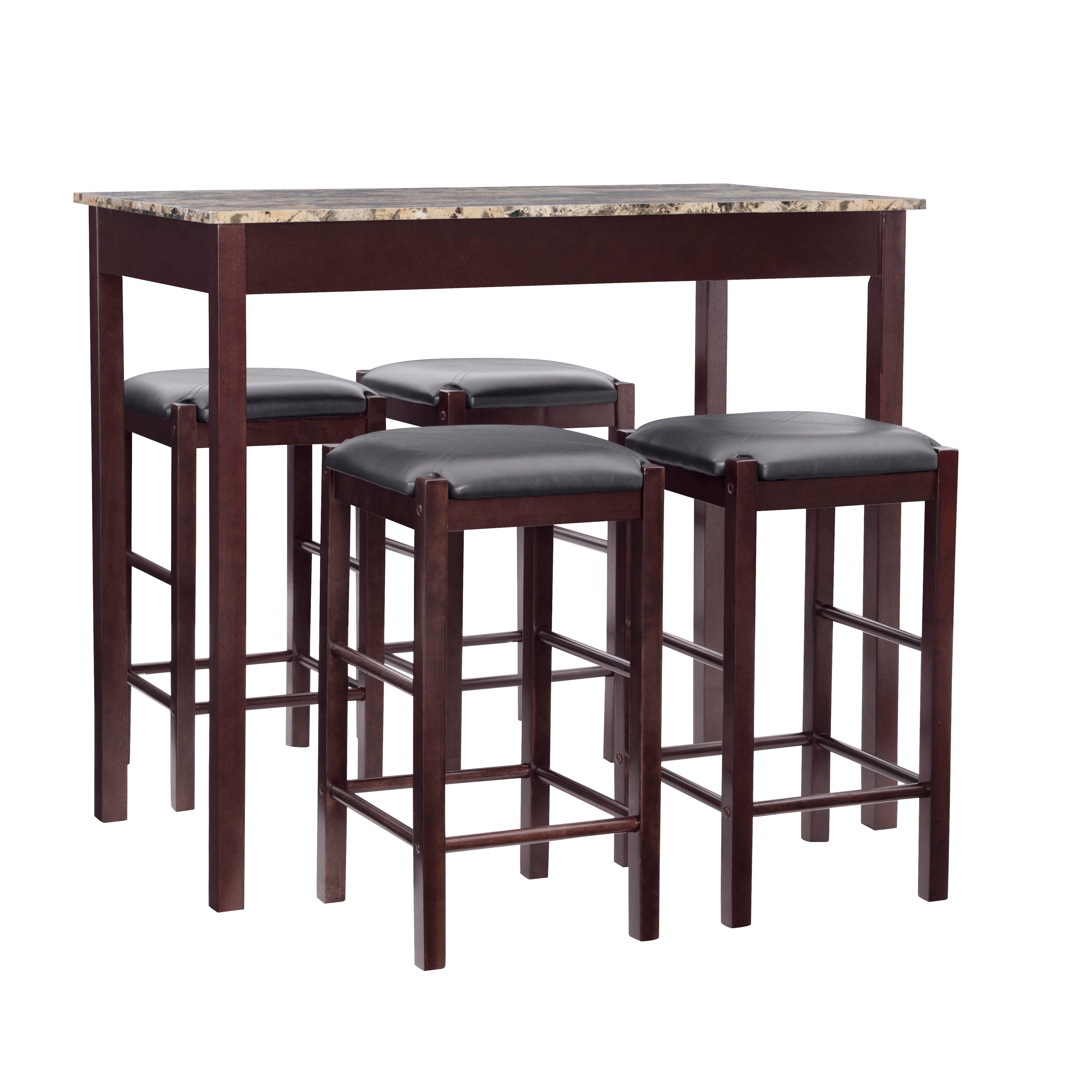Iris 5PC Tavern Set Espresso Faux Marble, Espresso, large