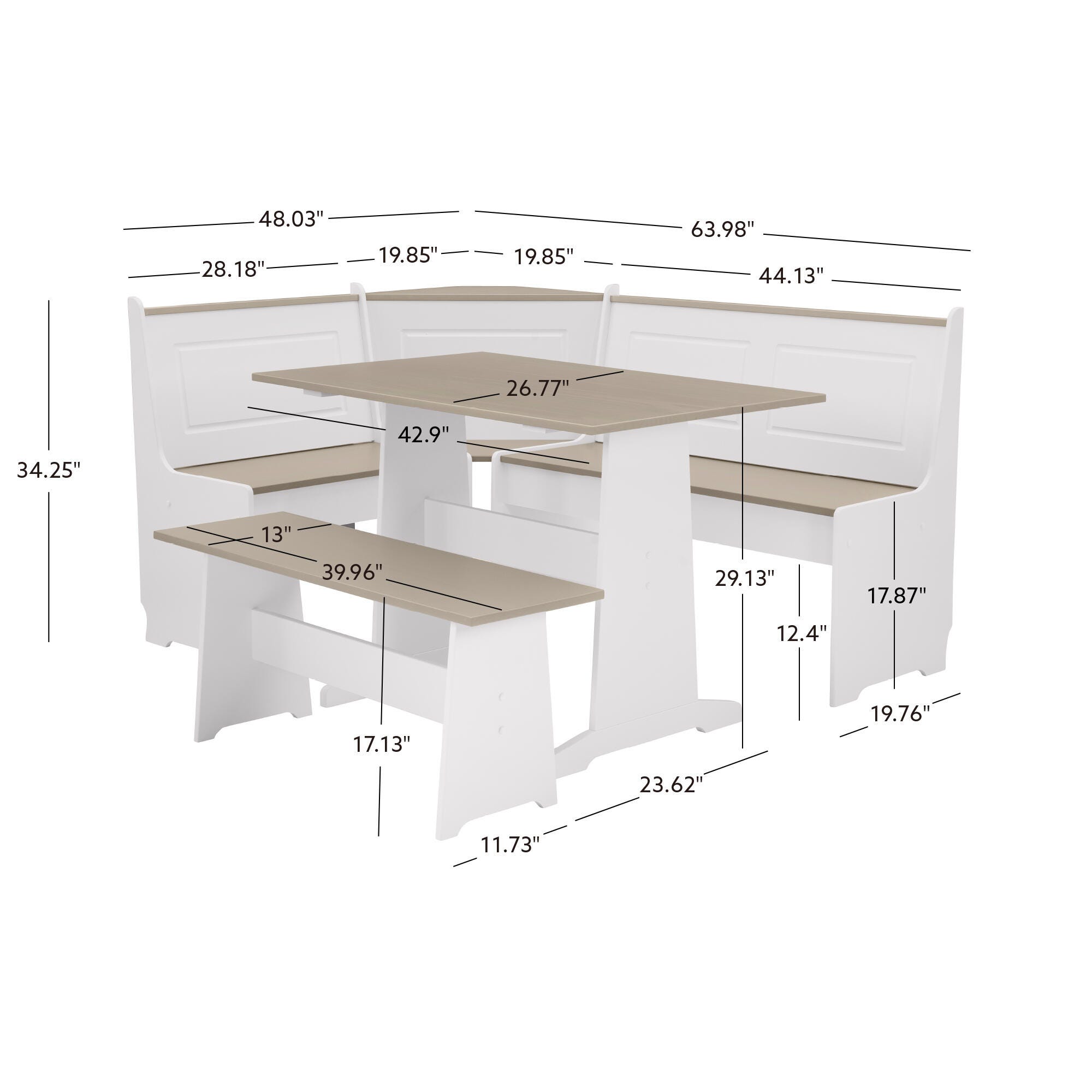 Austell White and Gray Breakfast Nook, White/Gray, large