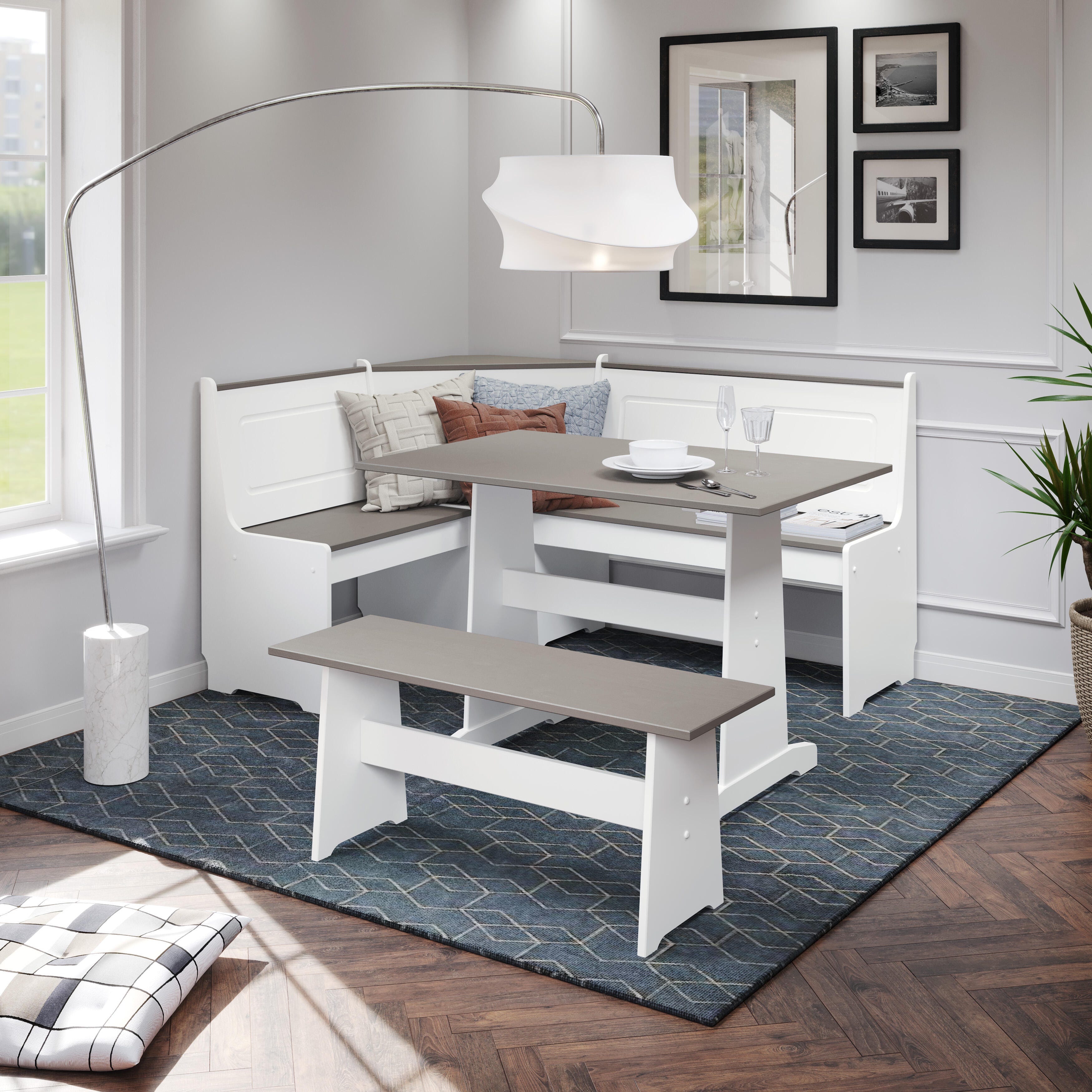 Austell White and Gray Breakfast Nook, White/Gray, large