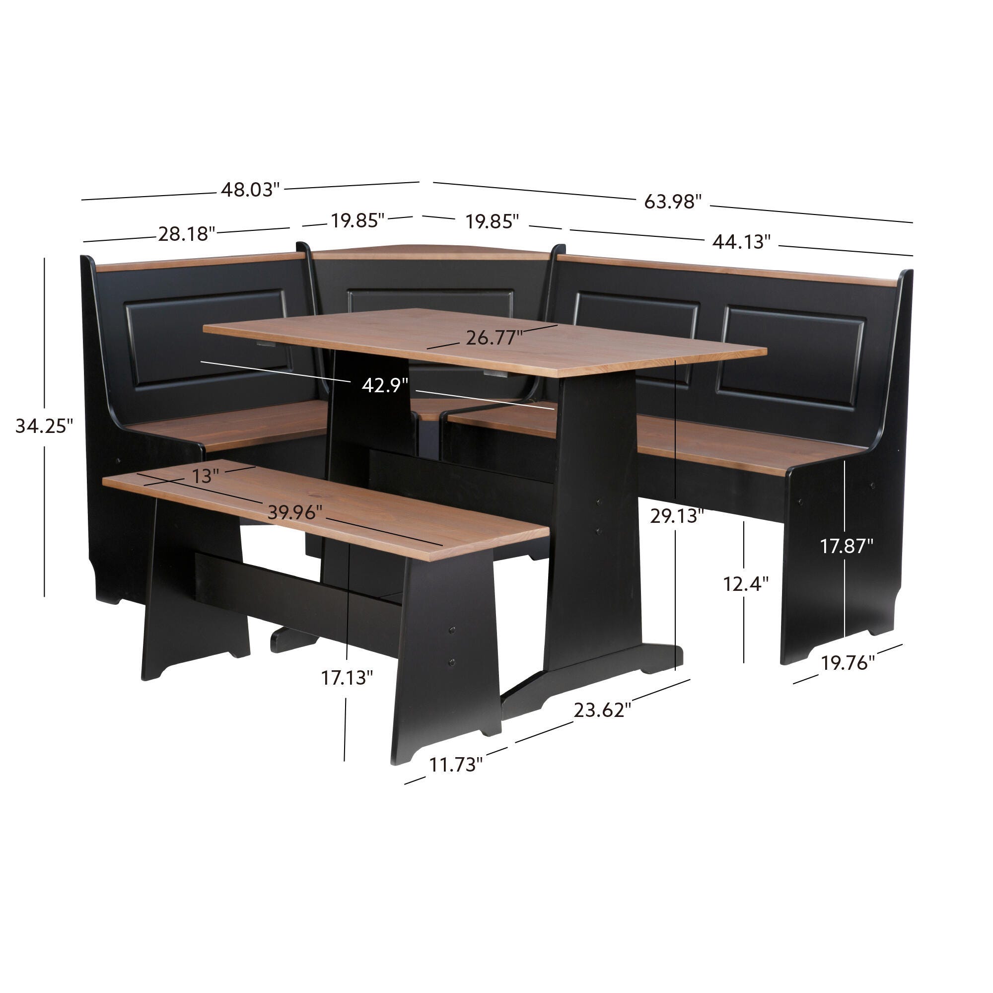 Austell White and Pecan Breakfast Nook, Black/Pecan, large