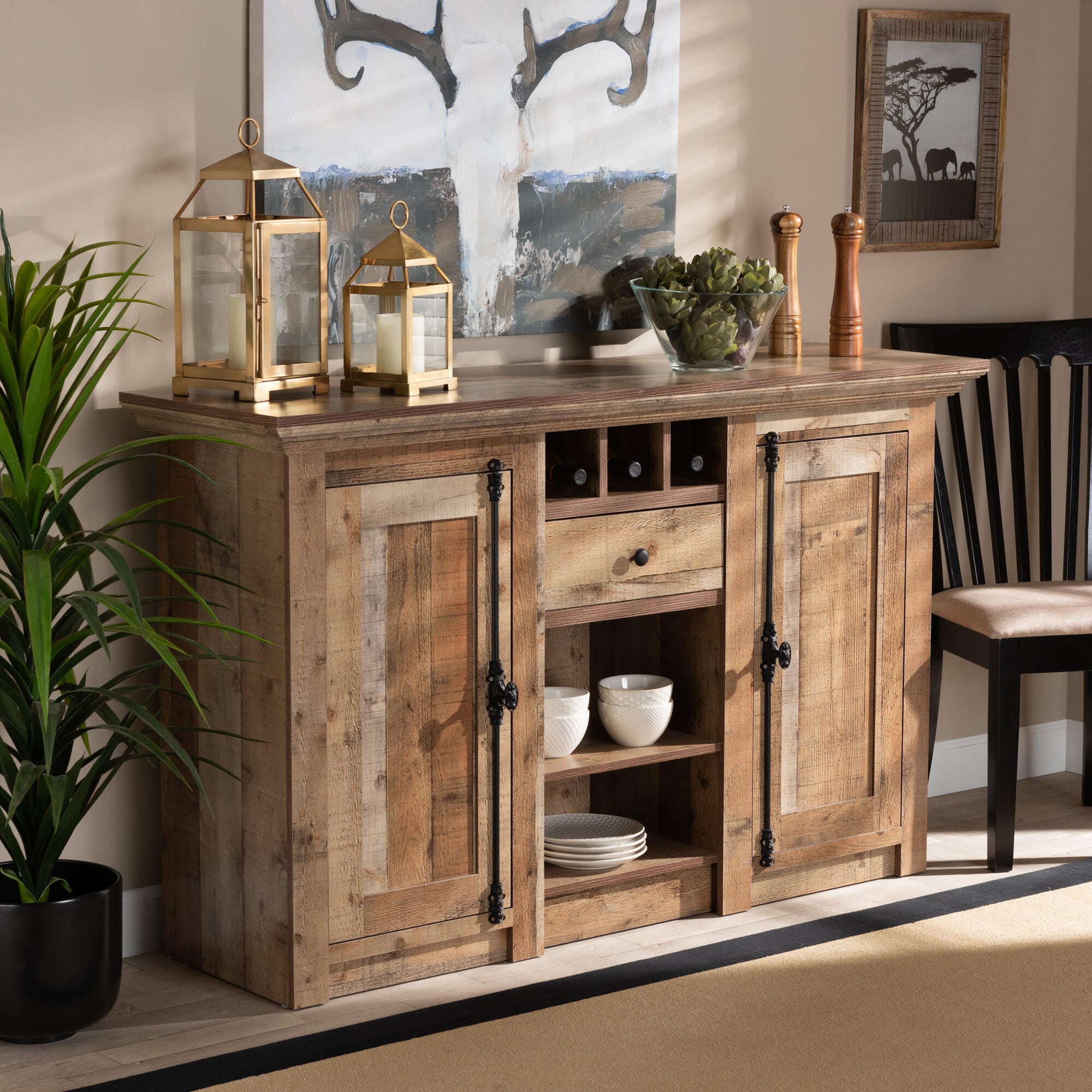 Baxton Studio Baxton Studio Albert Modern and Contemporary Farmhouse Rustic Finished Wood 2-Door Dining Room Sideboard Buffet, , rollover
