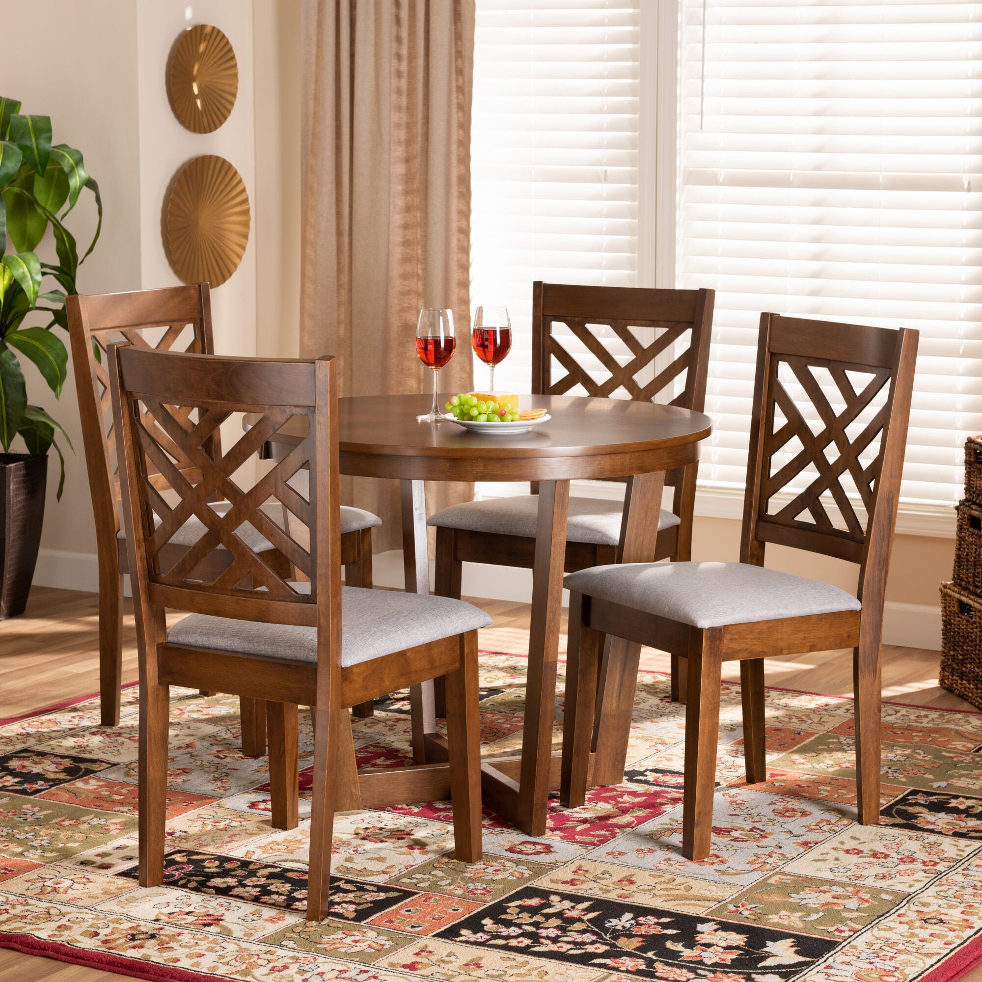 Baxton Studio Baxton Studio Alena Modern and Contemporary Gray Fabric Upholstered and Walnut Brown Finished Wood 5-Piece Dining Set, , large