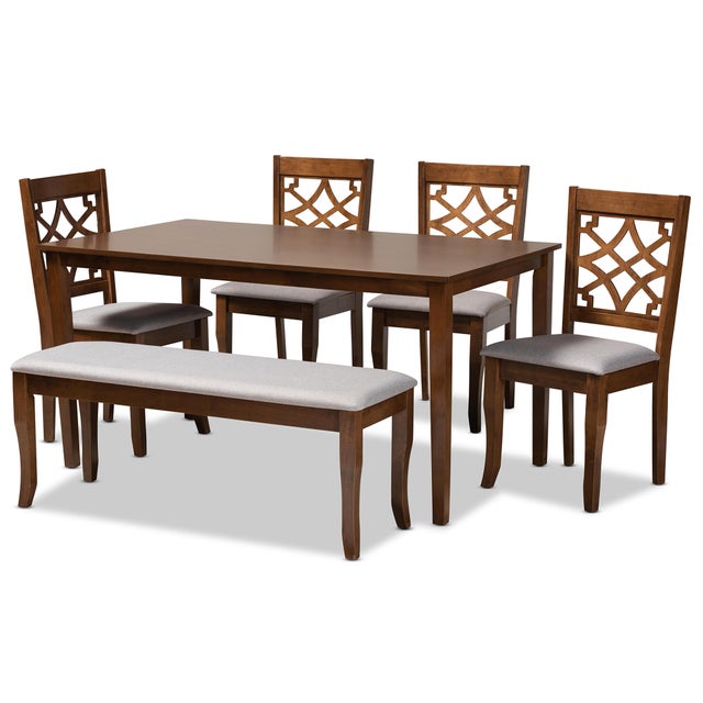 Baxton Studio Dori Dining Table and 4 Chair and Bench Set