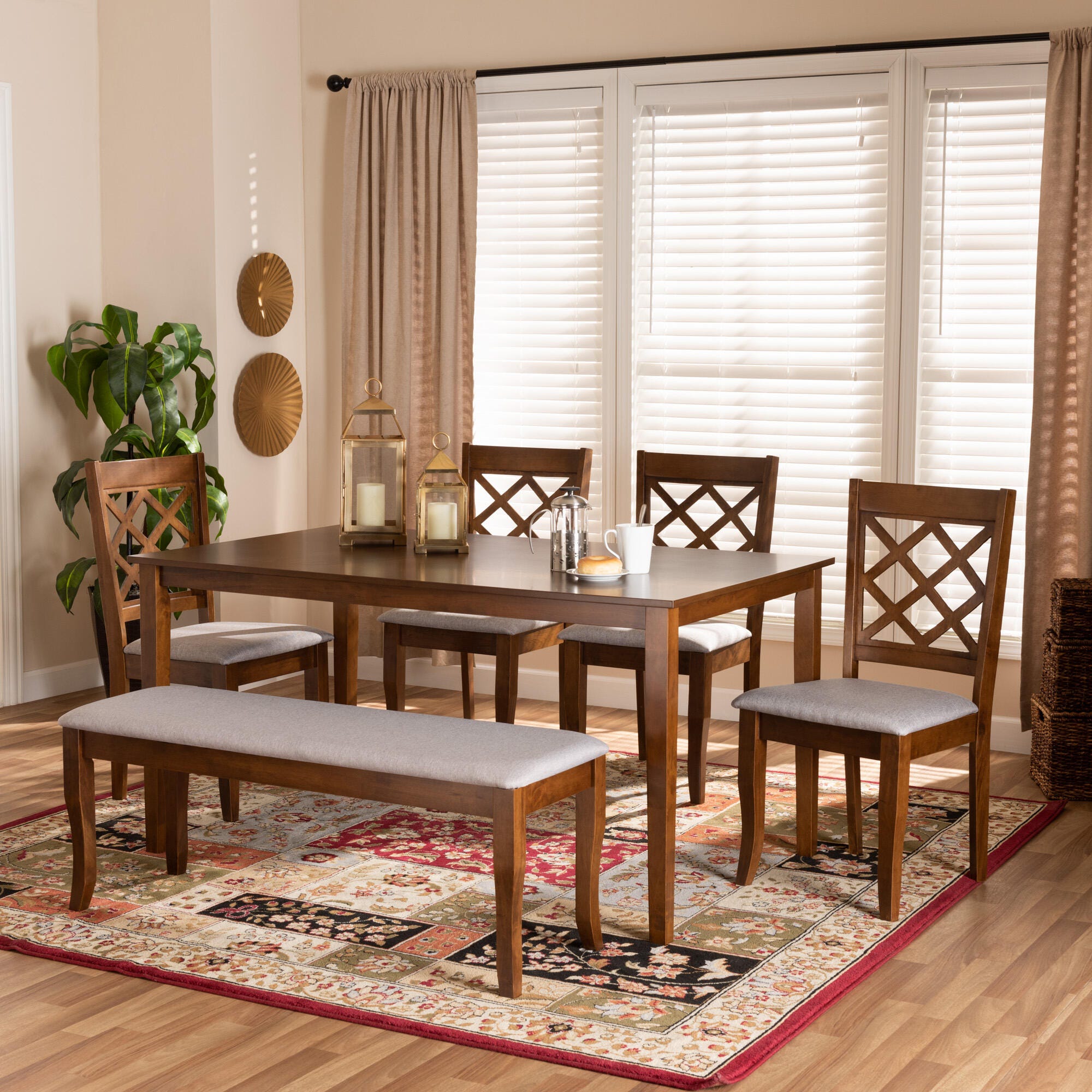Baxton Studio Andor 6 Piece Dining Set, Gray/Walnut, large