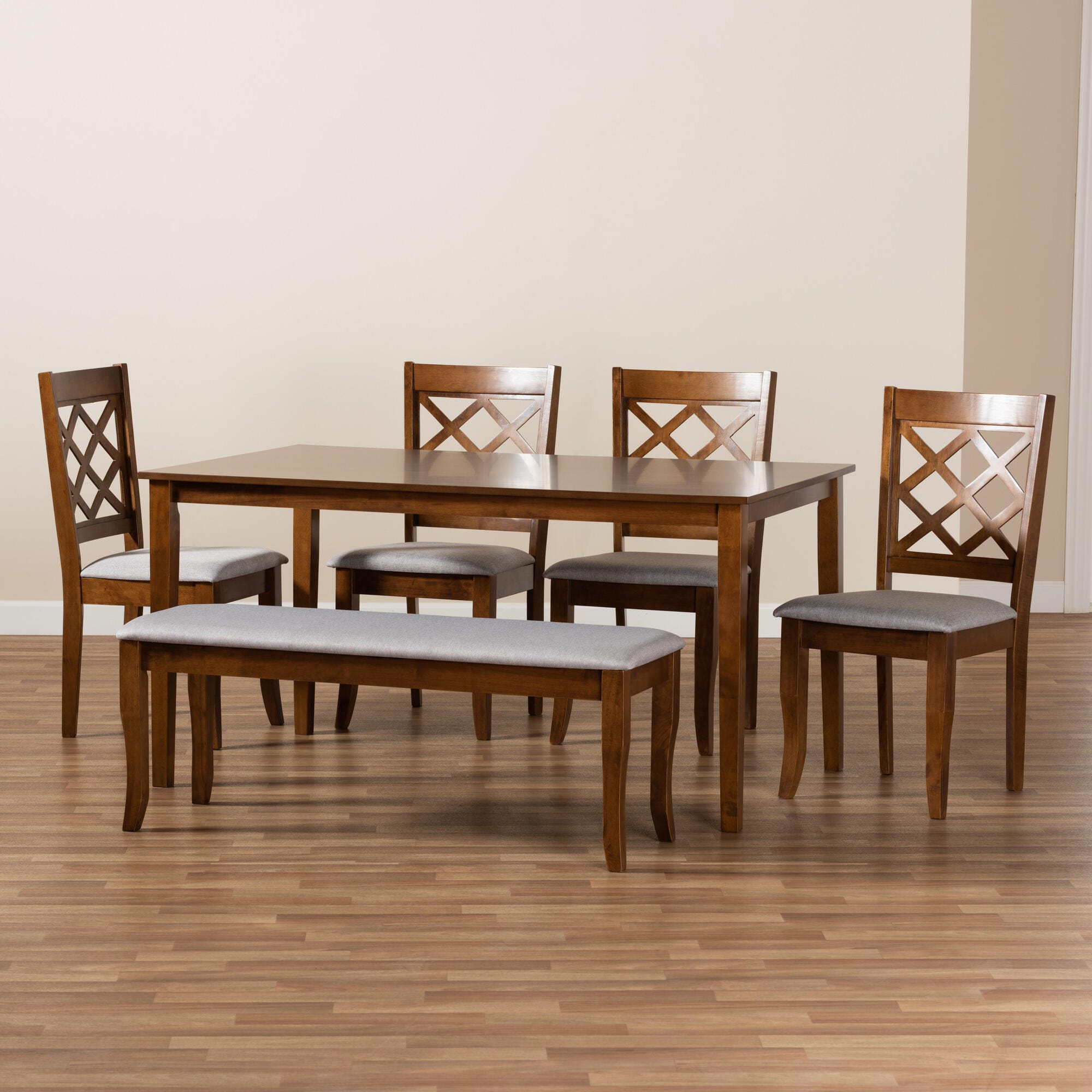 Baxton Studio Andor 6 Piece Dining Set, Gray/Walnut, large