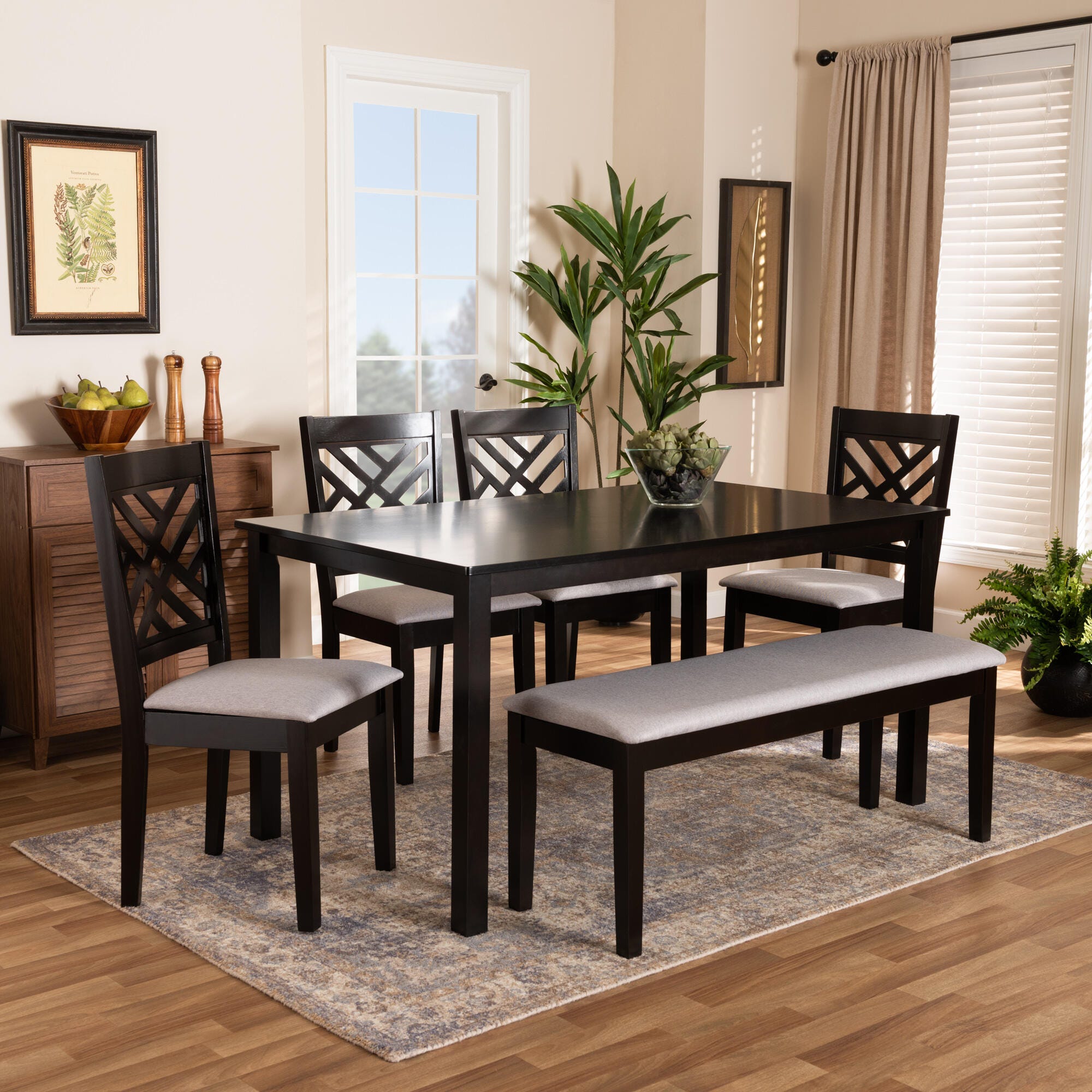 Baxton Studio Gustavo 6 Piece Dining Set, Gray/Dark Brown, large