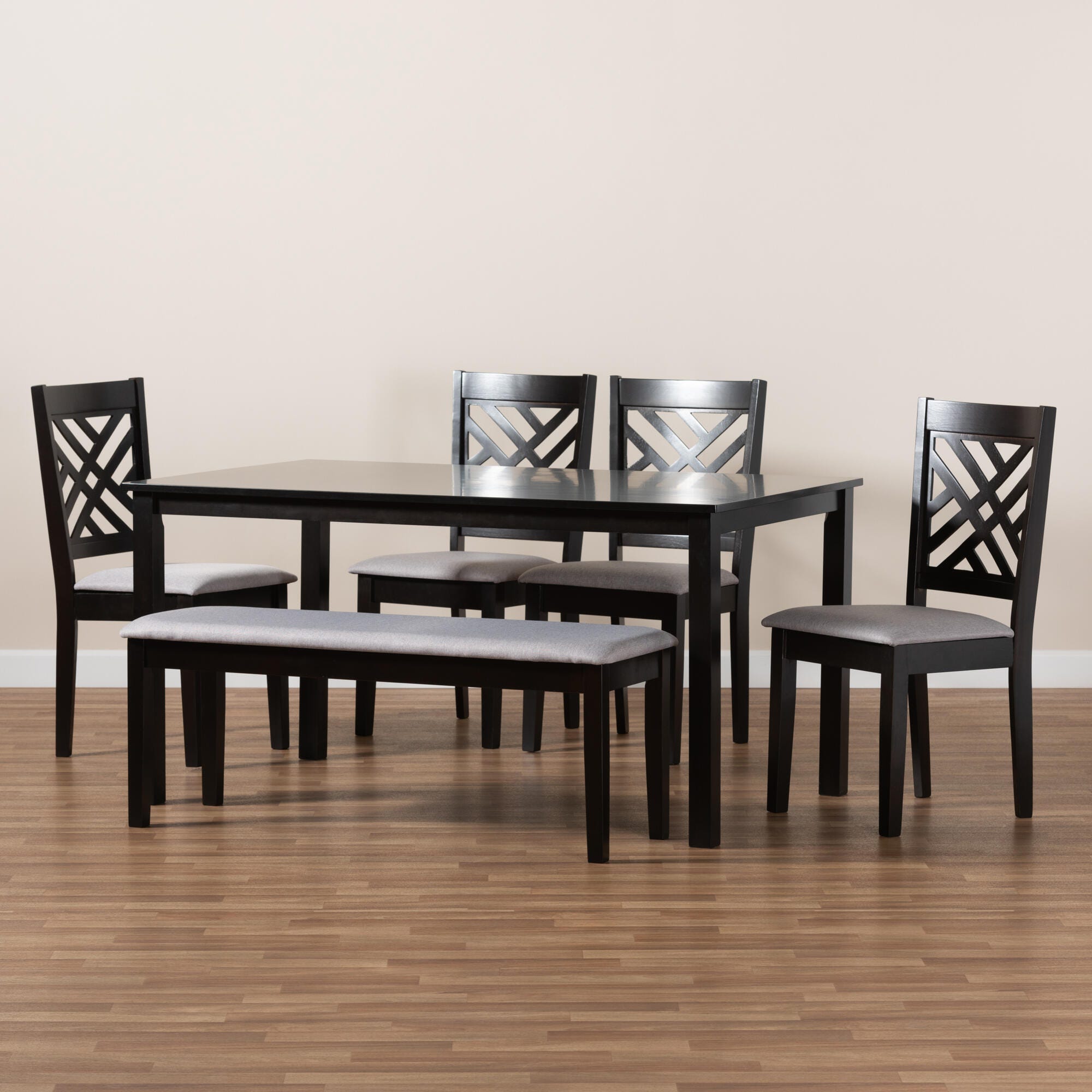Baxton Studio Gustavo 6 Piece Dining Set, Gray/Dark Brown, large
