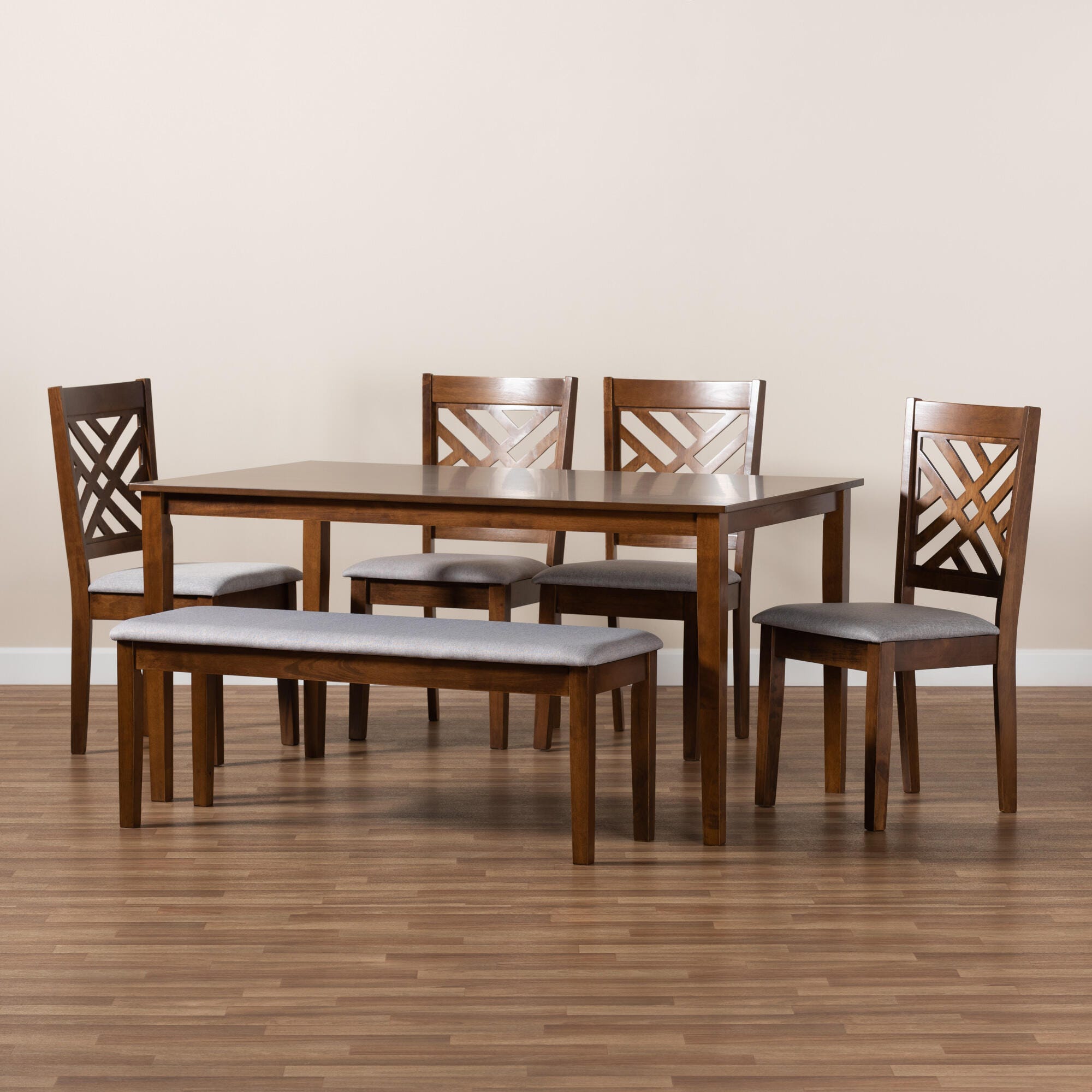 Baxton Studio Gustavo Dining Table and 4 Chairs and Bench Set | Ashley