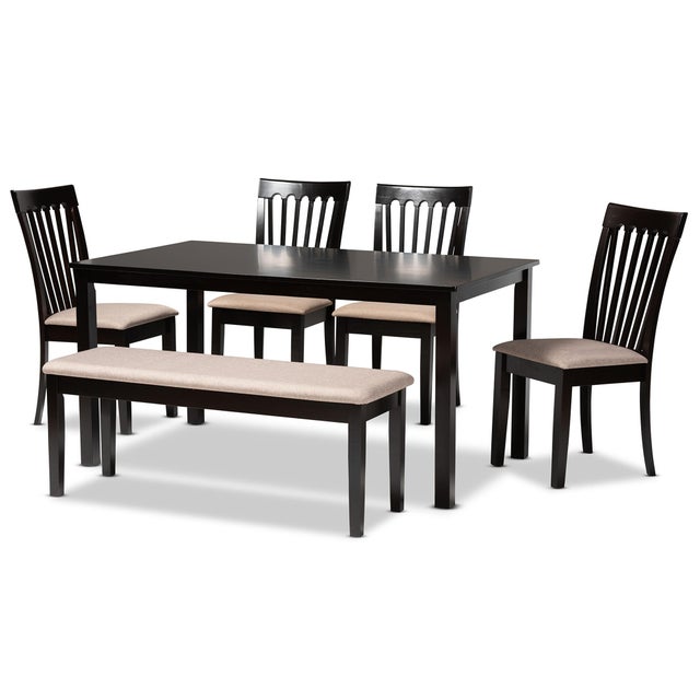 Baxton Studio Minette Dining Table and 4 Chairs and Bench Set