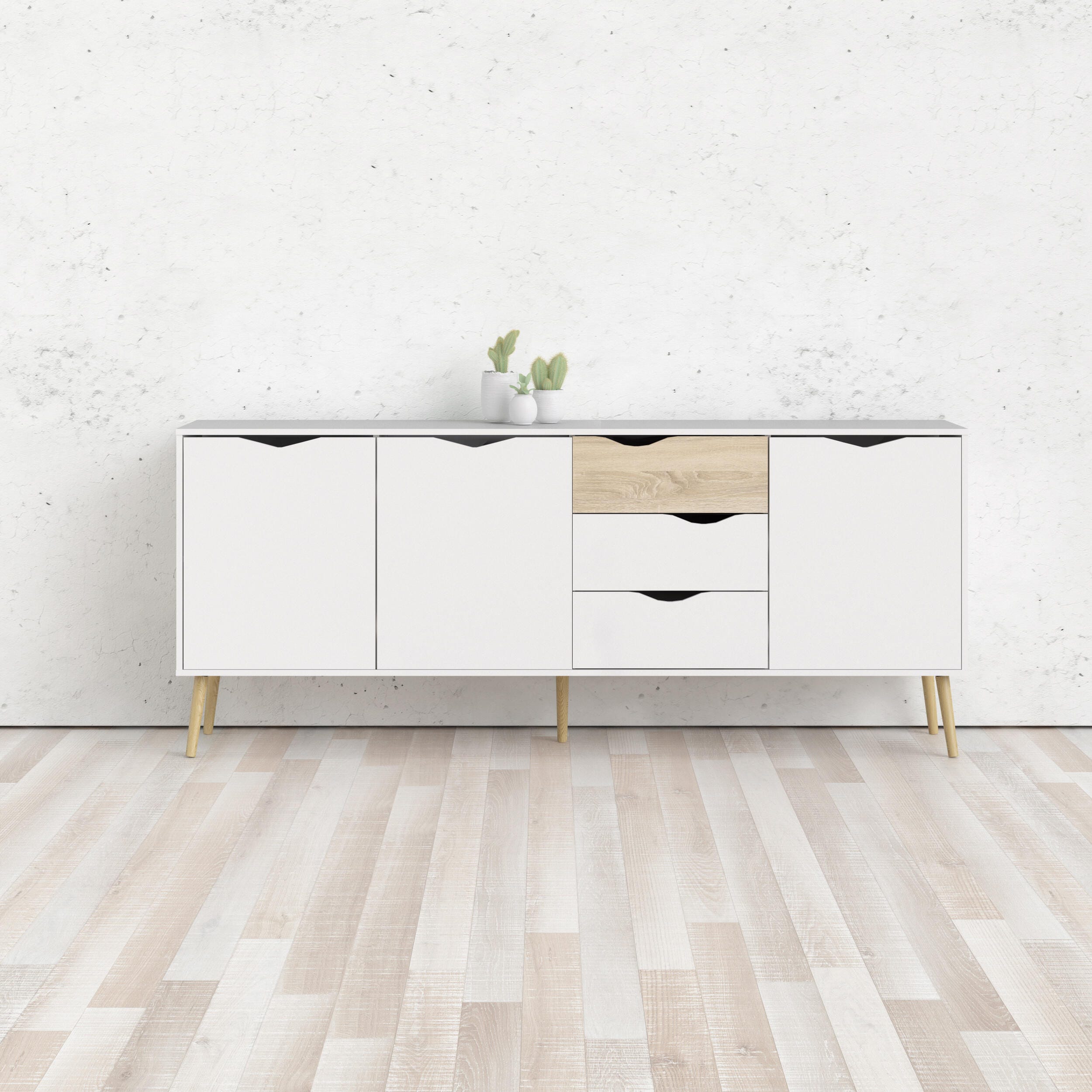 Diana  Sideboard with 3 Doors and 3 Drawers, White/Oak, rollover