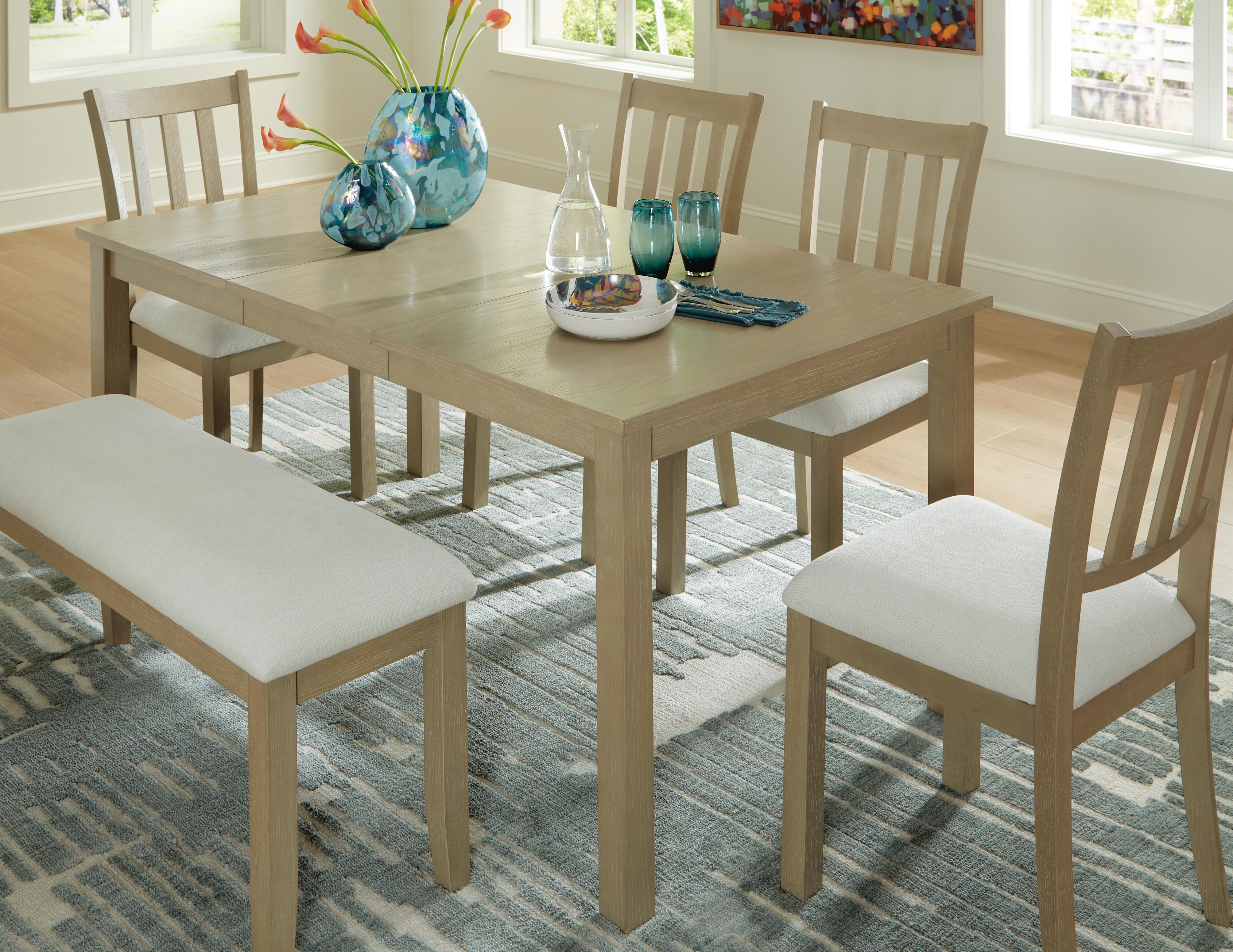 Calmoro Dining Table and 4 Chairs and Bench | Ashley