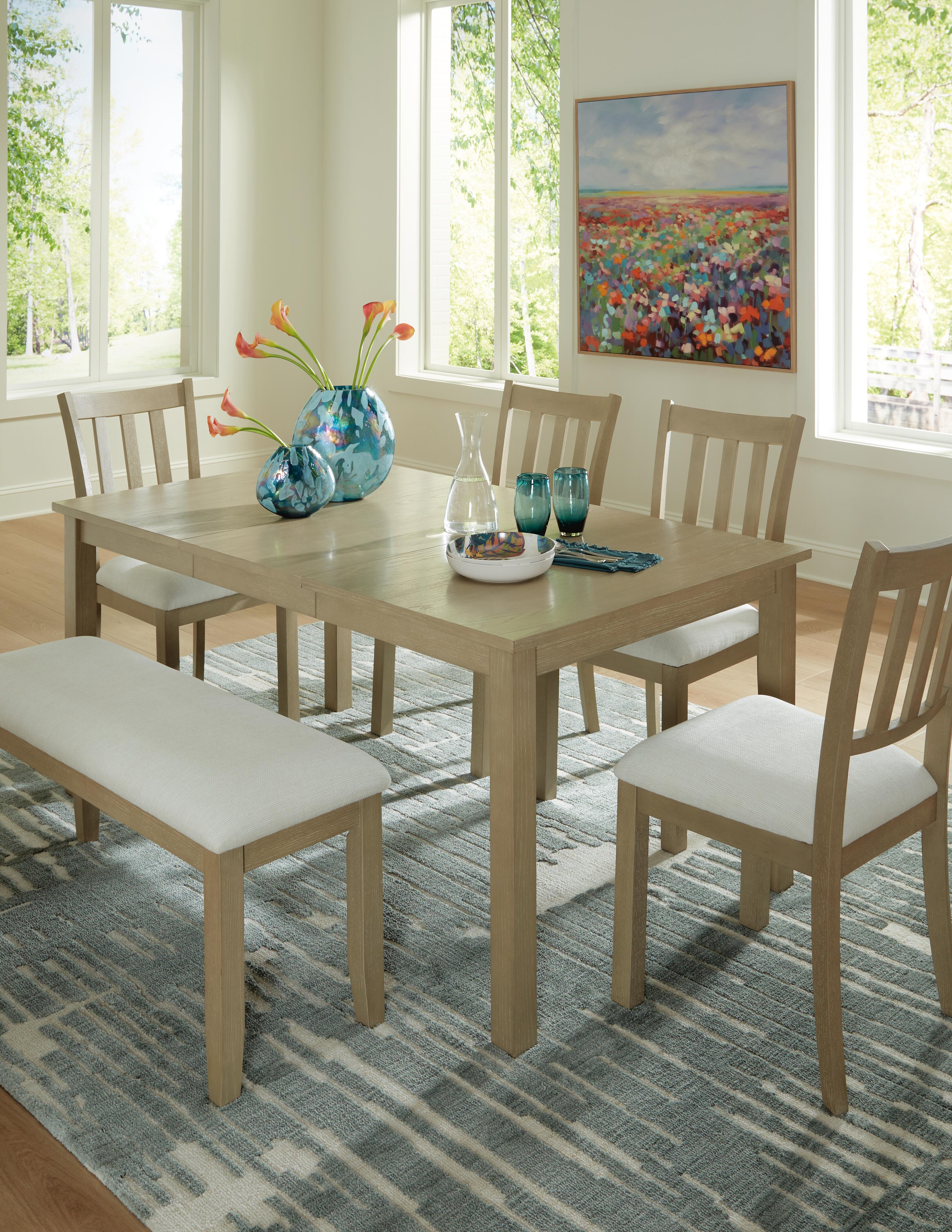 Calmoro Dining Table and 4 Chairs and Bench, , large