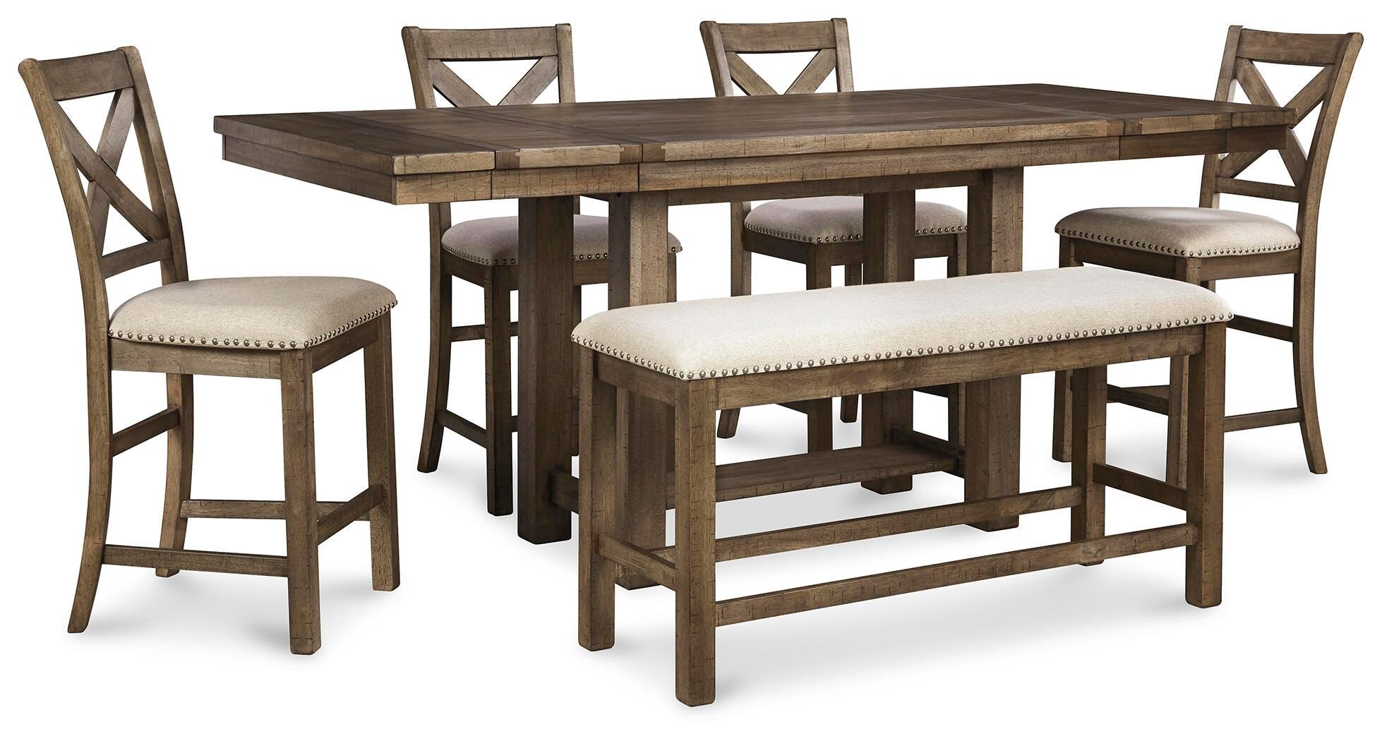 Mesa de comedor a la altura de la encimera Moriville con 4 taburetes y banco - image 2