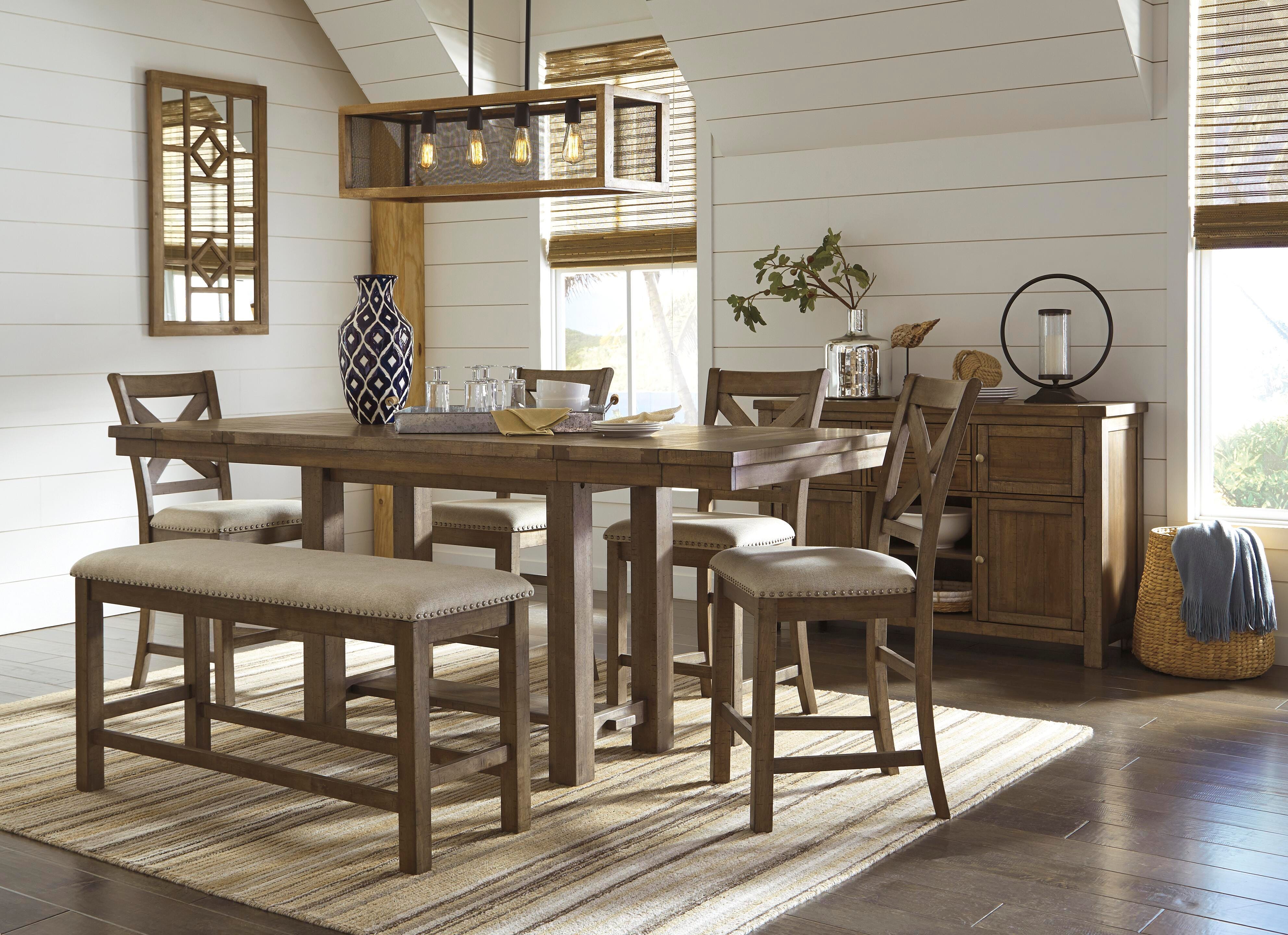 Moriville Counter Height Dining Bench, Beige, large
