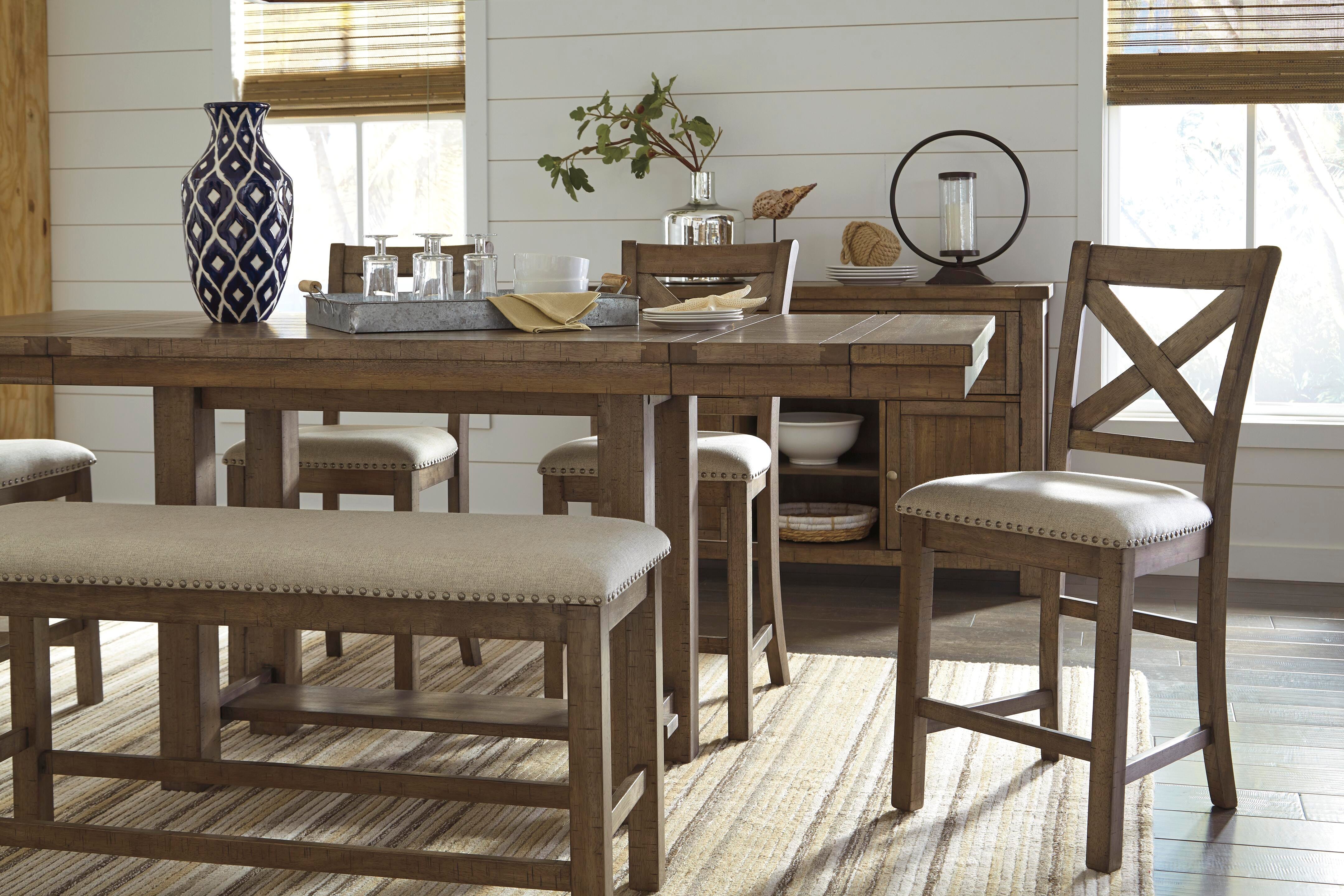 Moriville Counter Height Dining Bench, Beige, large
