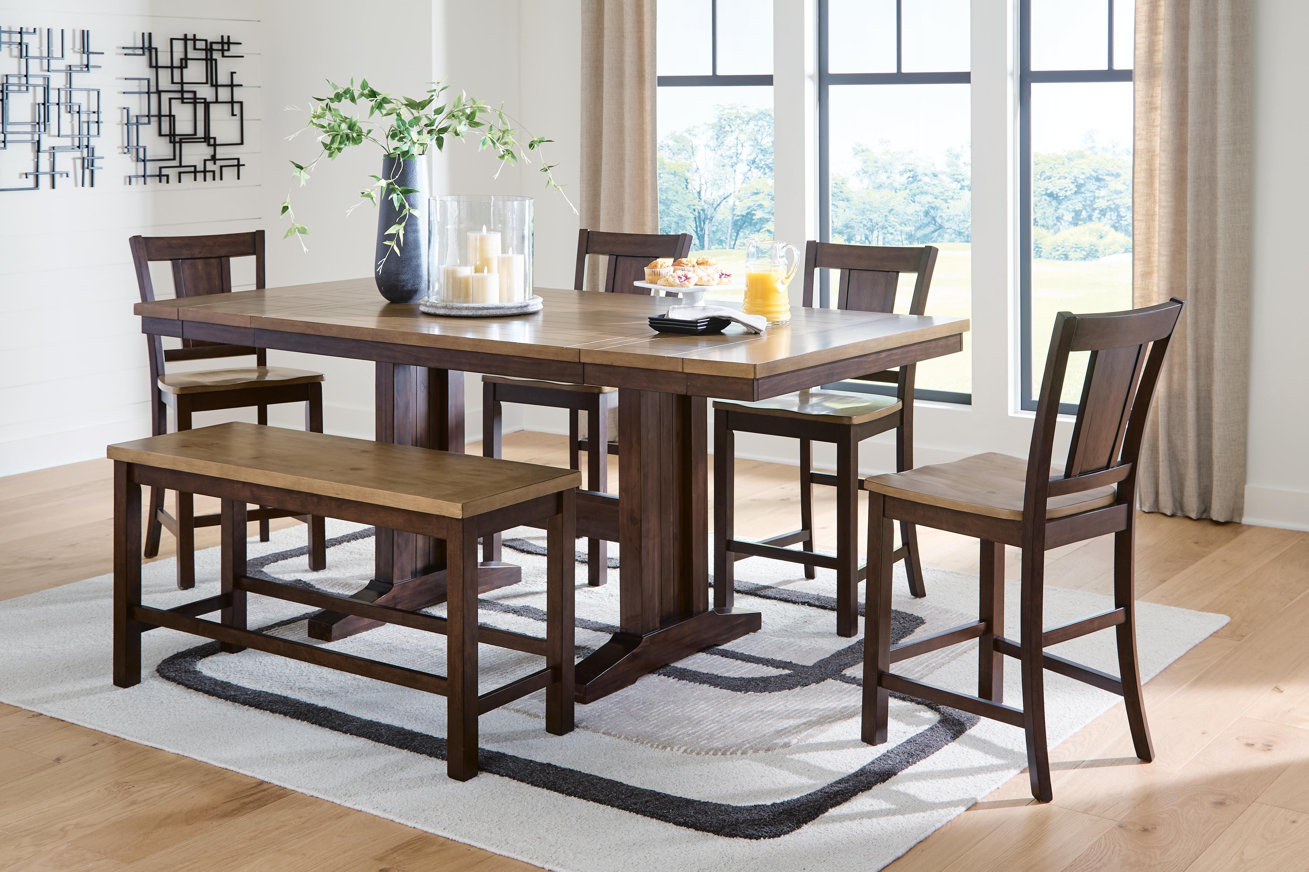 Rylandeen Counter Height Extension Dining Table 4 Barstools and Bench - image 1