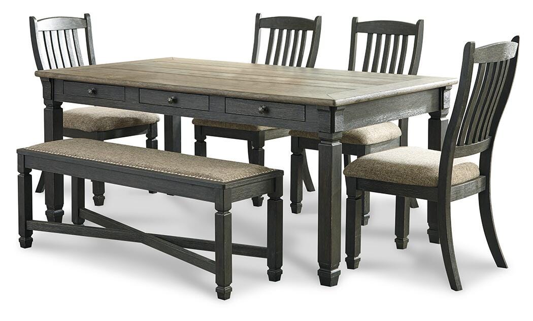 Tyler Creek Dining Table and 4 Chairs and Bench, Black/Gray, large