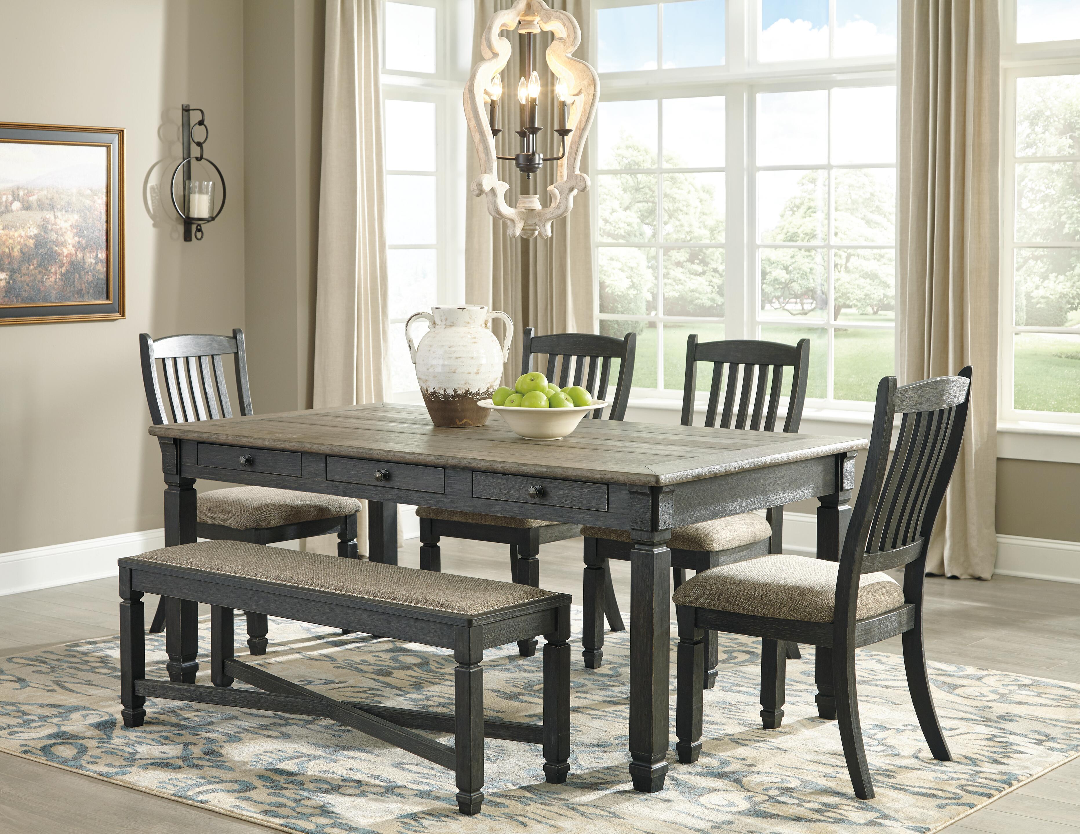Tyler Creek Dining Table and 4 Chairs and Bench, Black/Gray, rollover