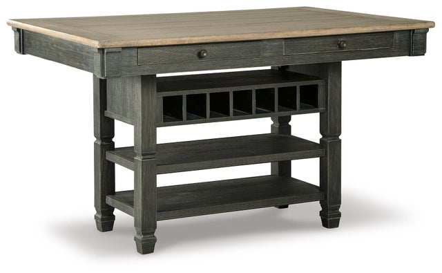 Tyler Creek Counter Height Dining Table with Wine Storage Rack, Black/Gray