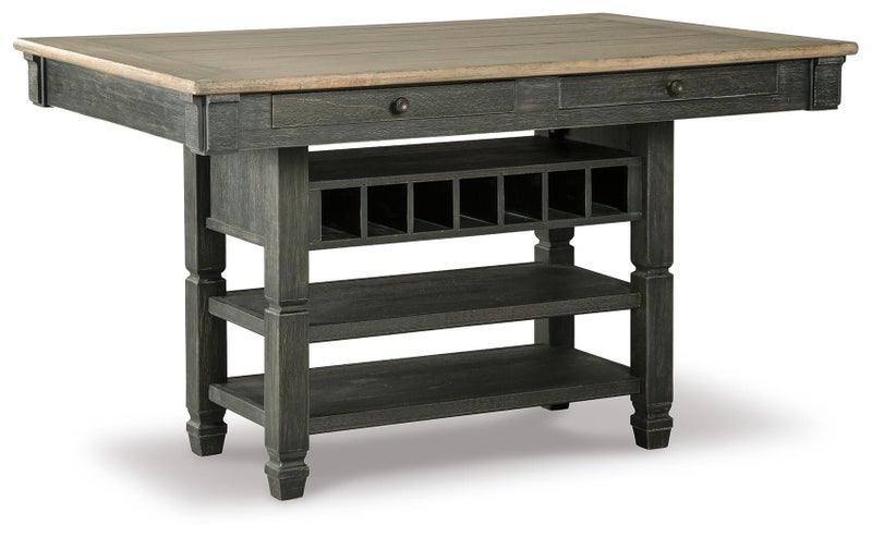 Tyler Creek Counter Height Dining Table with Wine Storage Rack, Black/Gray