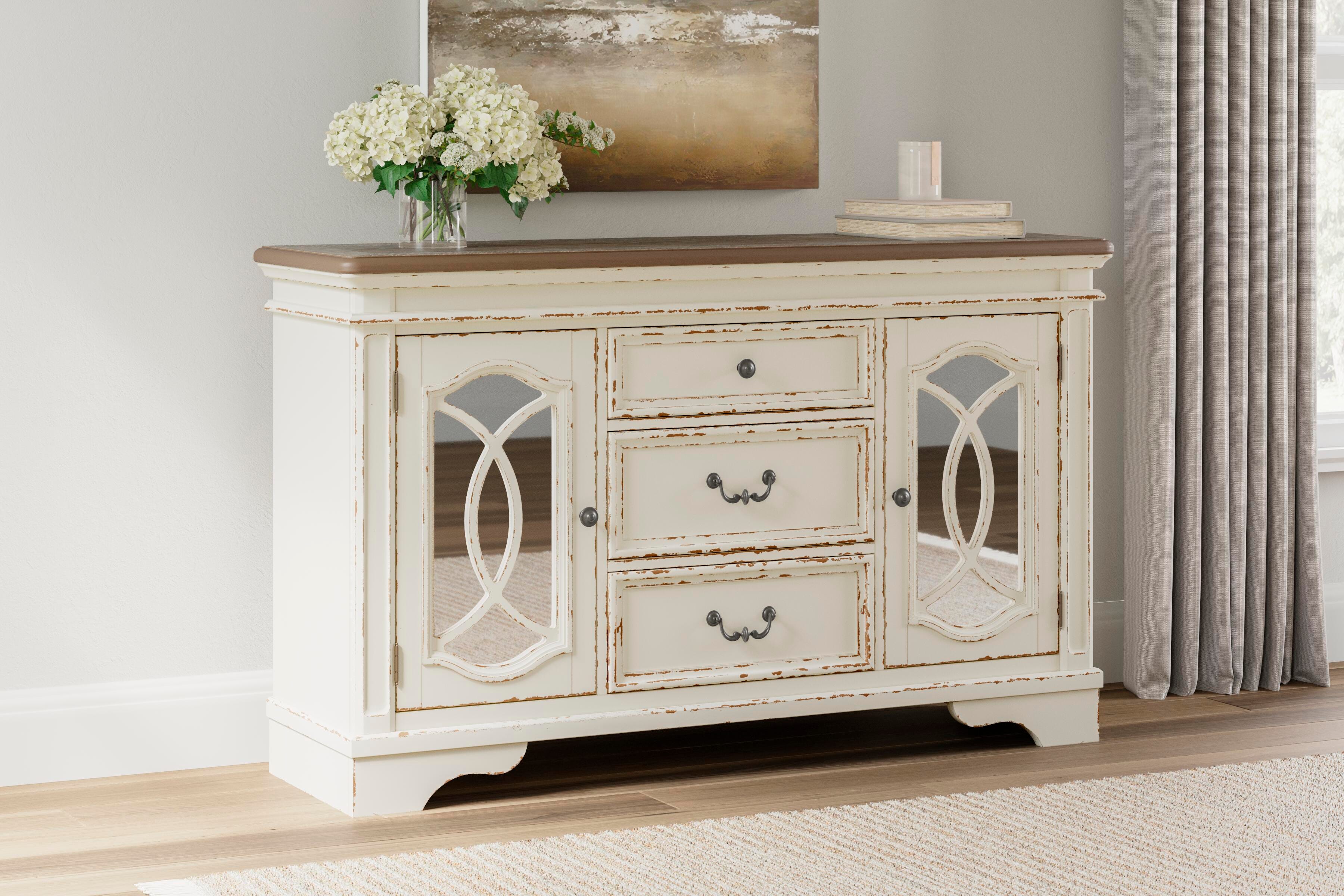 Realyn Dining Server with Inset Mirrored Glass and Fretwork | Ashley