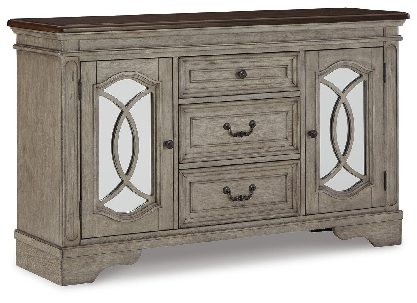 Lodenbay Dining Server with Inset Mirrored Glass and Fretwork | Ashley