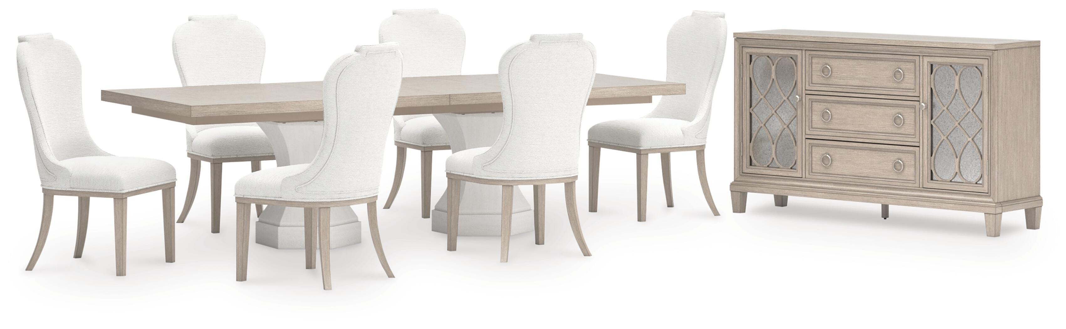 Jorlaina Extendable Dining Table and 6 Chairs with Storage, Light Grayish Brown
