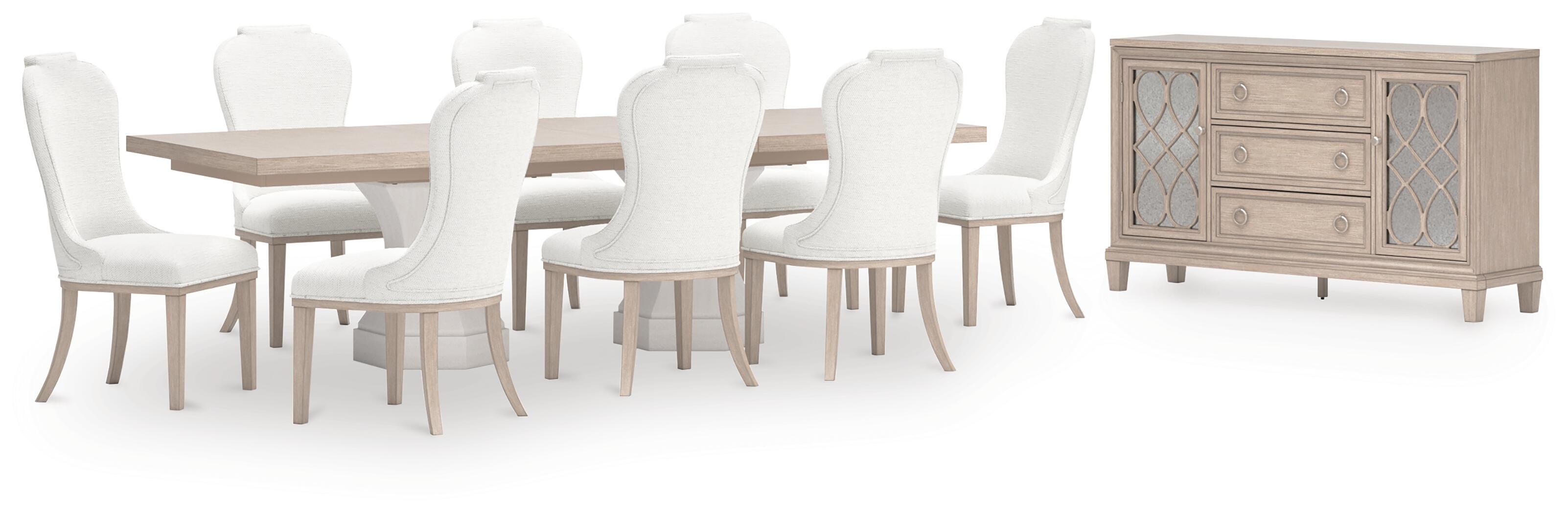 Jorlaina Extendable Dining Table and 8 Chairs with Storage, Light Grayish Brown