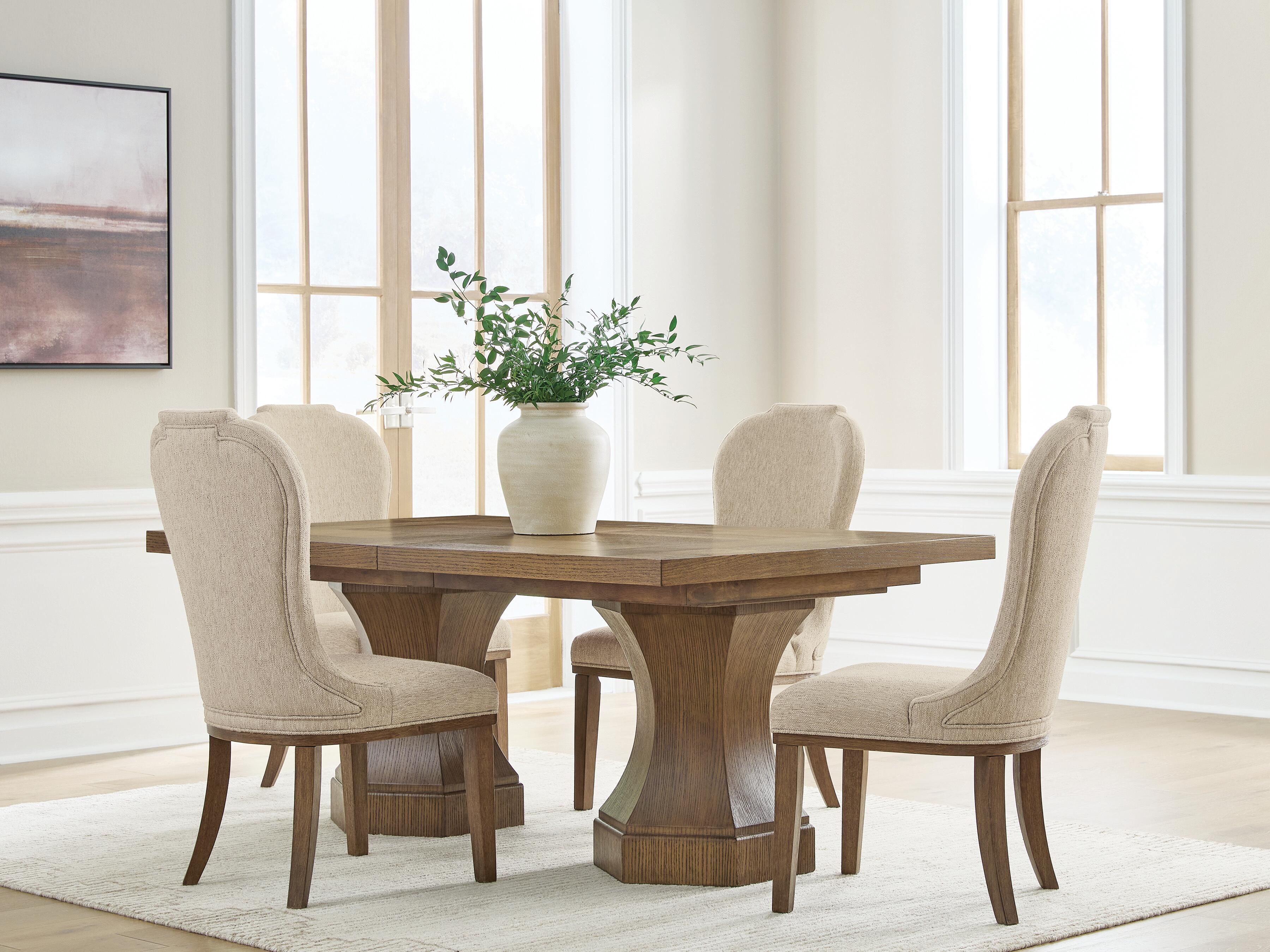 Jorlaina Dining Table and 4 Chairs, Brown, large
