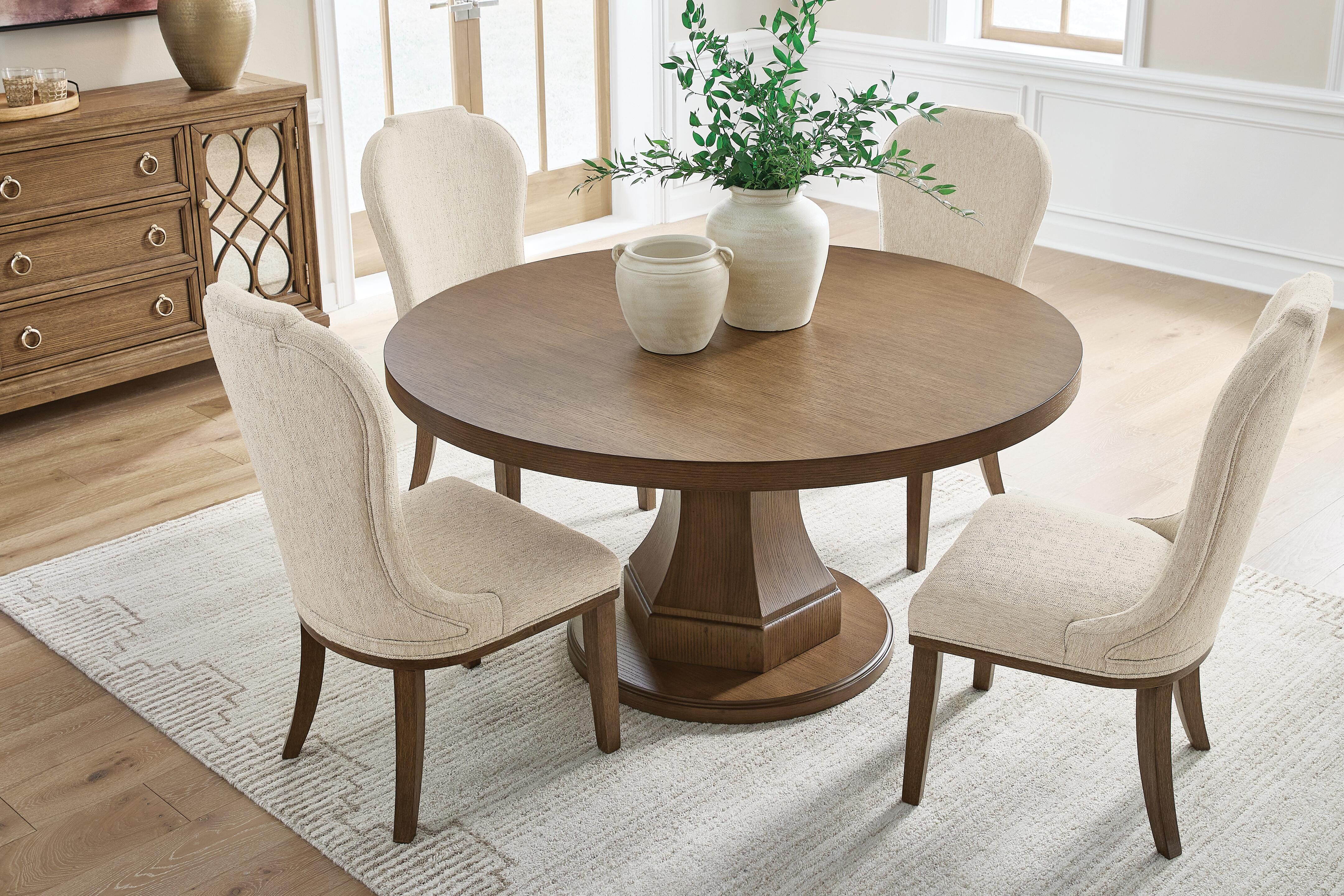 Jorlaina Dining Table and 4 Chairs, Brown, large