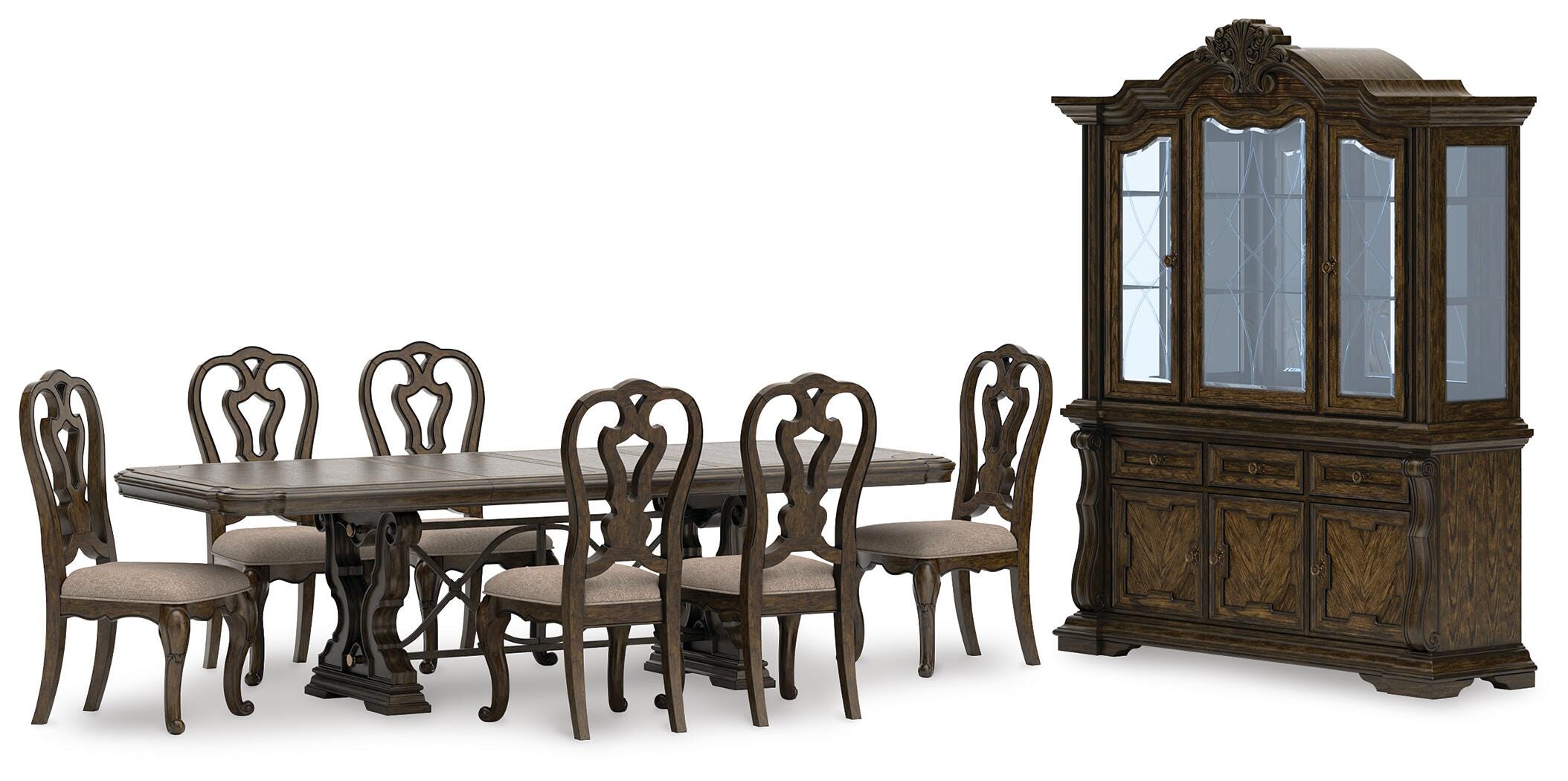 Mesa de comedor Maylee con 6 sillas y aparador con vitrina - image 1