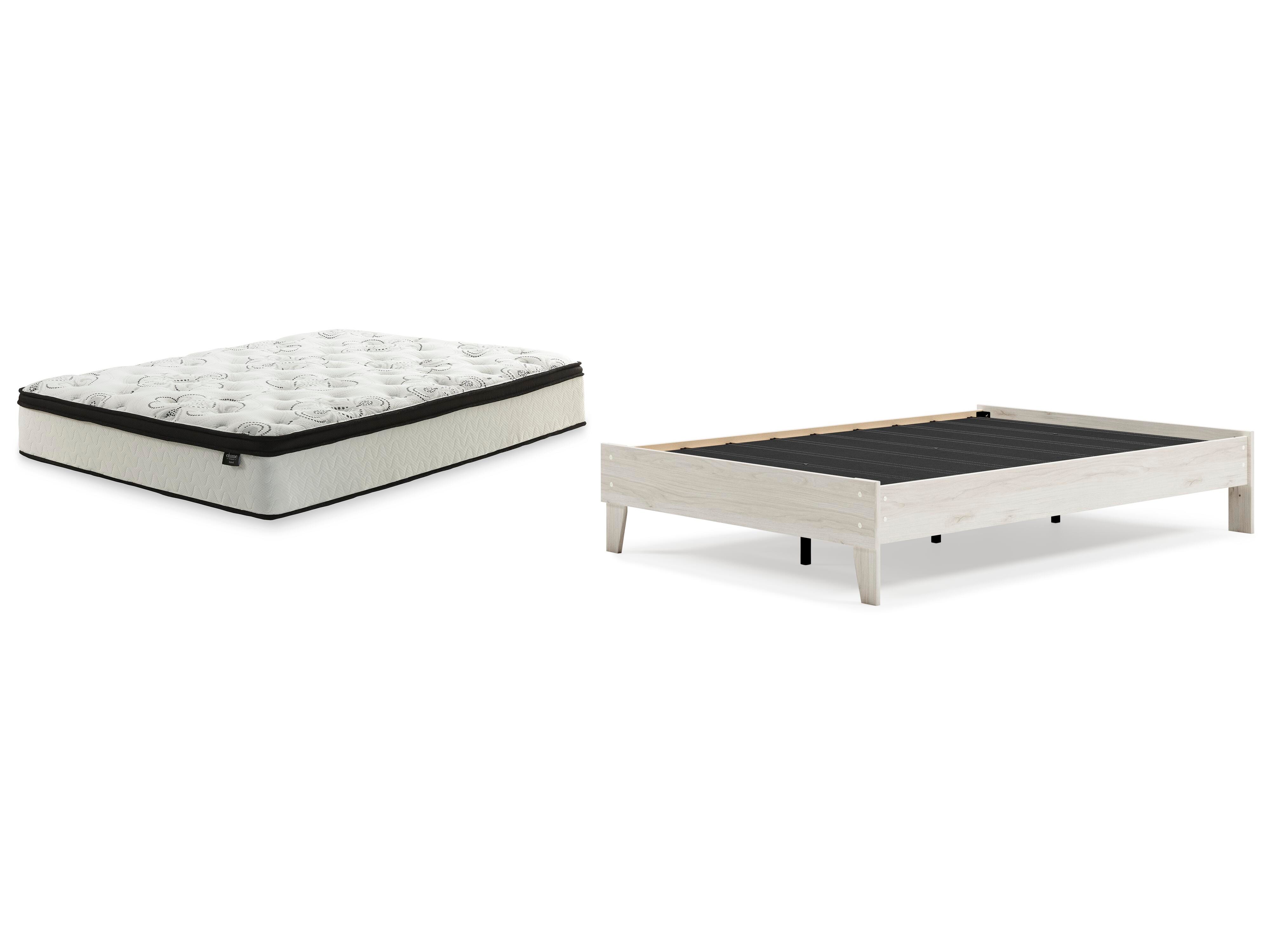 Socalle Full Platform Bed with Mattress, Light Natural, large