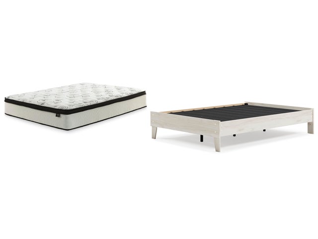 Socalle Full Platform Bed with Chime 12 Inch Plush Hybrid Twin Mattress