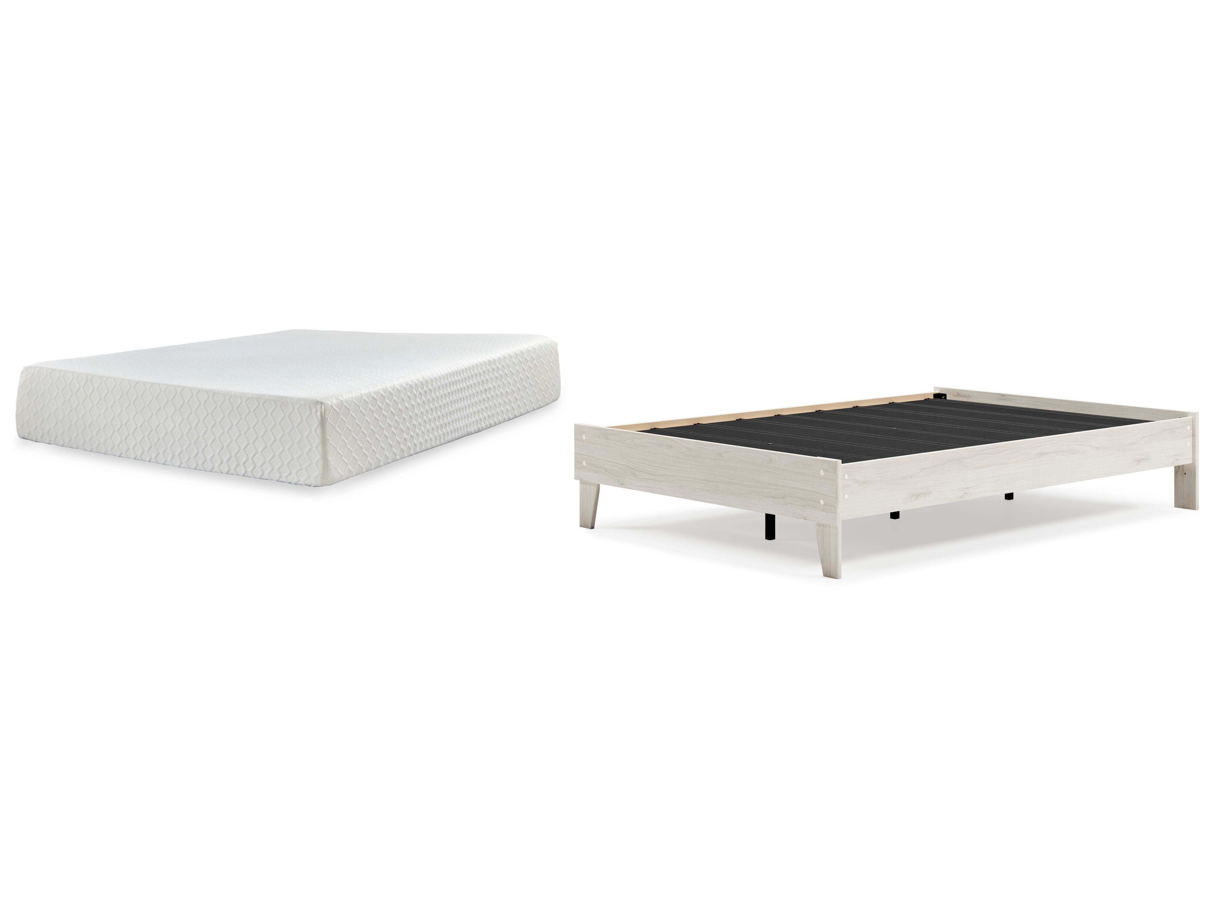 Socalle Full Platform Bed with Mattress, Light Natural, large