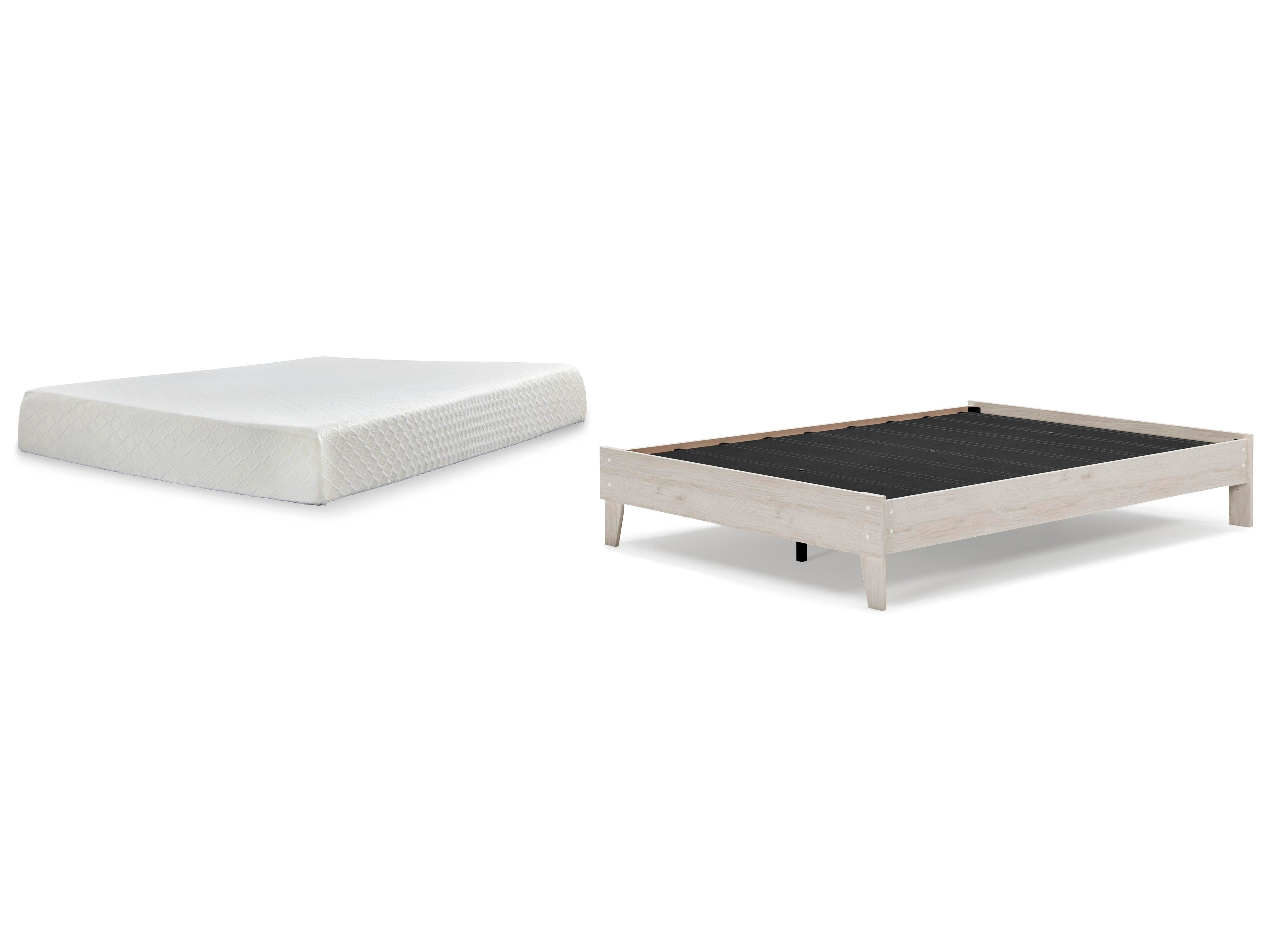 Socalle Queen Platform Bed with Mattress, Light Natural, large