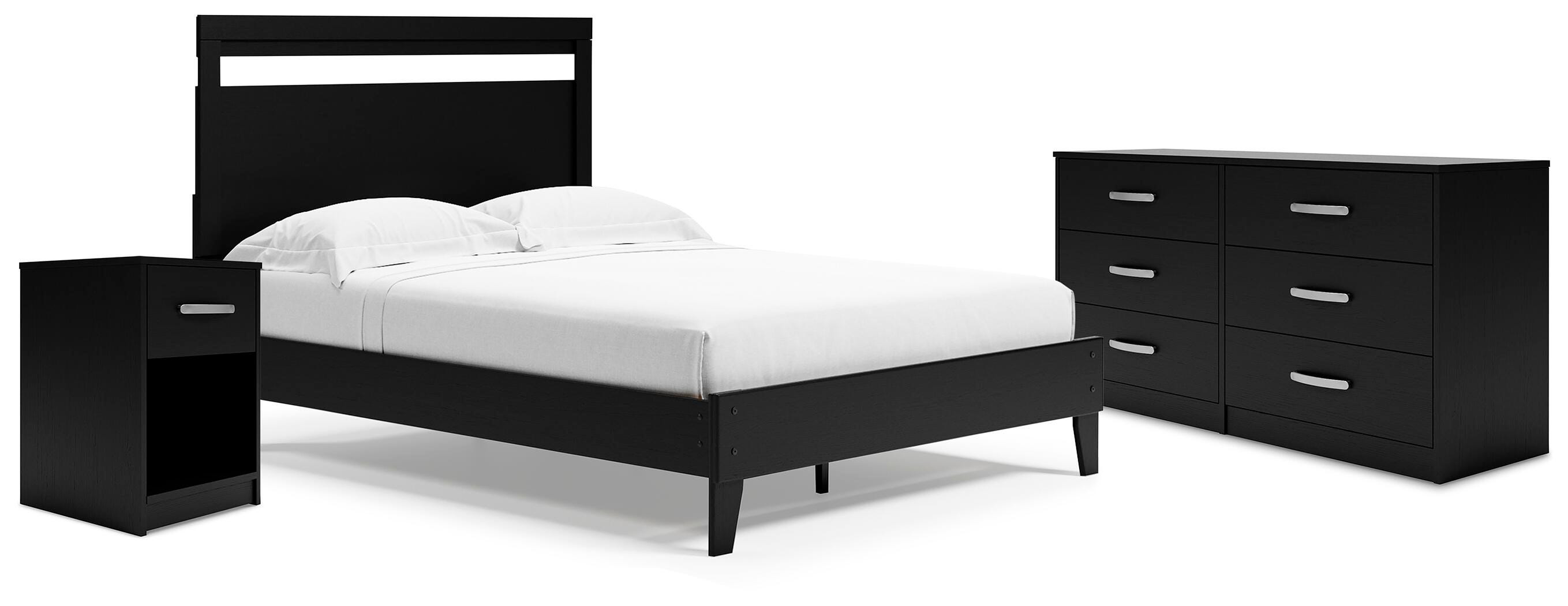 Cama Queen con Plataforma y Paneles Finch con Cómoda y Mesita de Noche - image 1